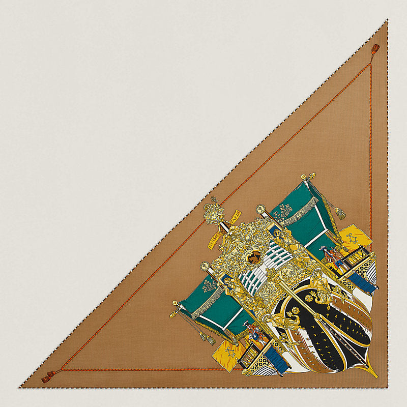 Hermes Cashmere/Silk Large Triangle Scarf - La Reale Gold - In Box