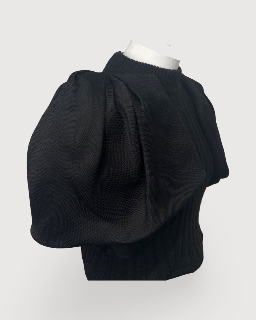 Lanvin Lanvin S/S Mesh Puff Sleeve Knit Jumper Black S/M