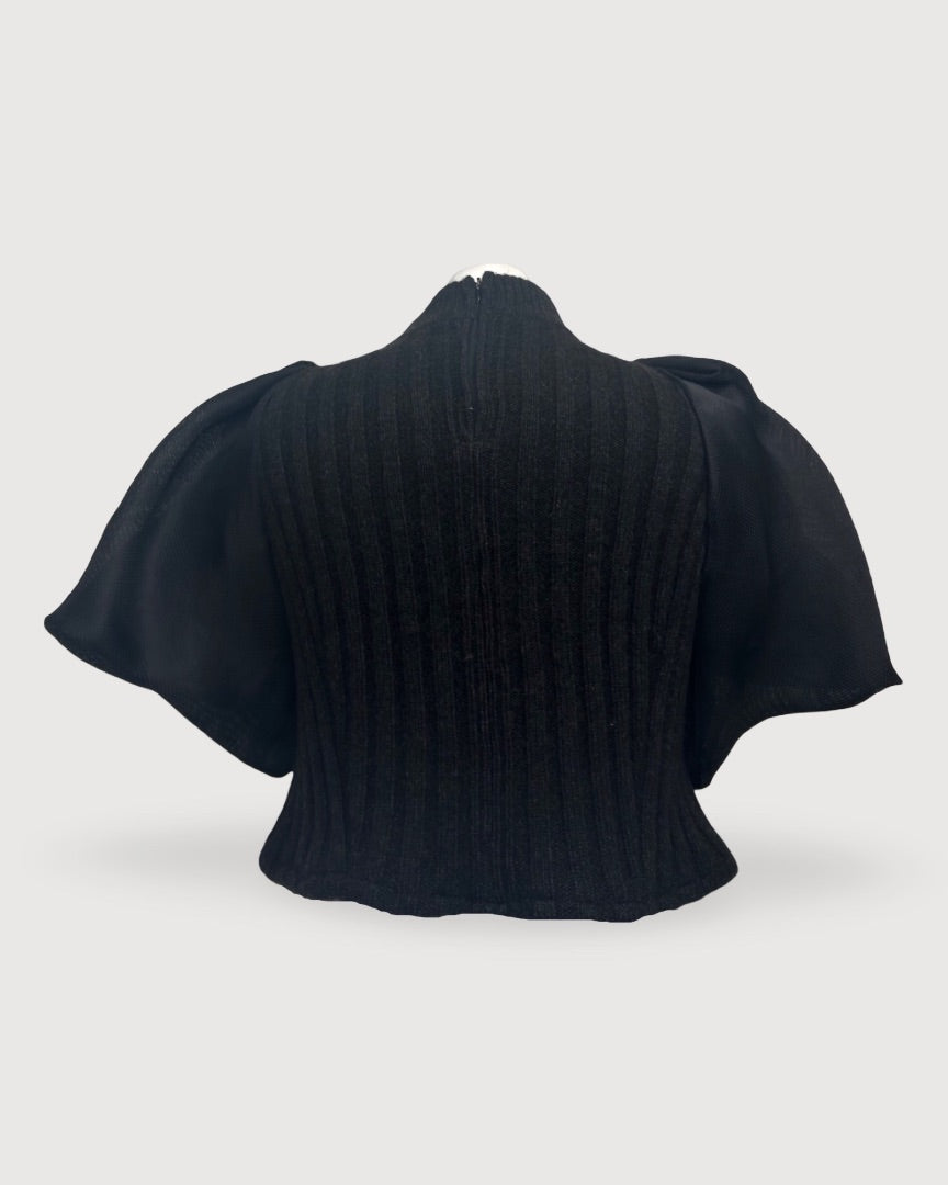 Lanvin Lanvin S/S Mesh Puff Sleeve Knit Jumper Black S/M