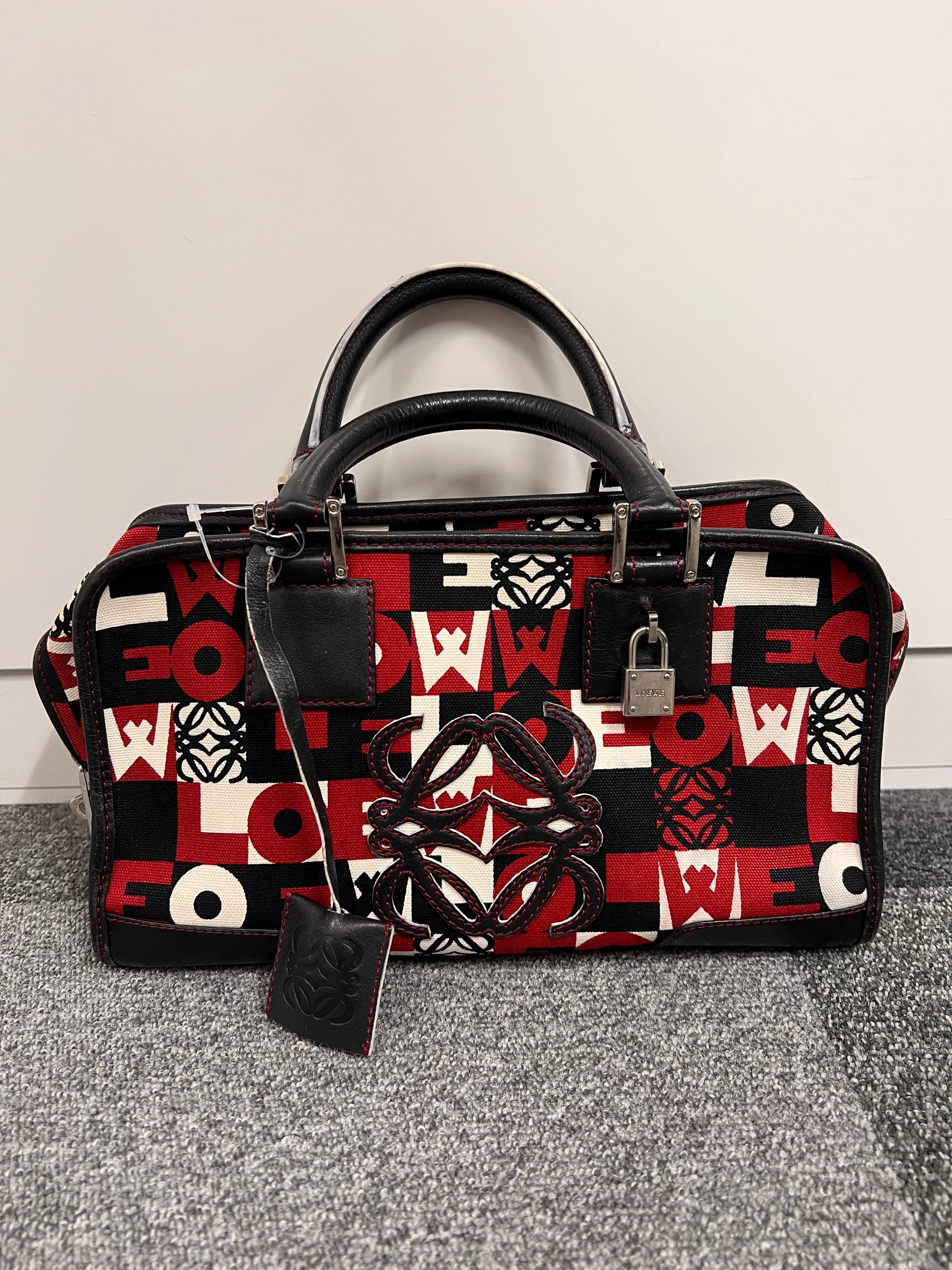 LOEWE LOEWE Canvas×Leather Red×Black Amazona 28 B0705JJYYU