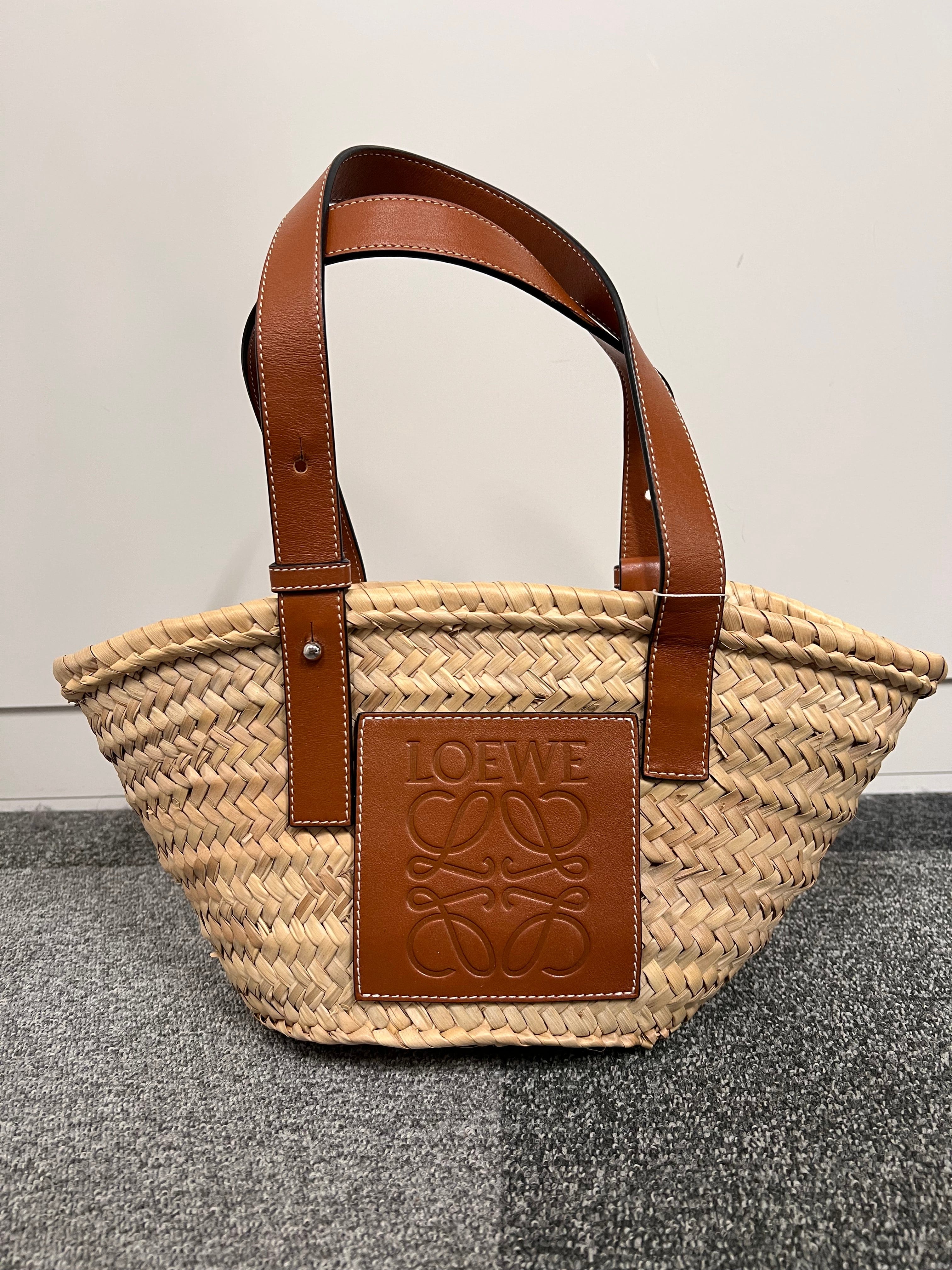 LOEWE LOEWE Raffia×Leather Beige×Brown Basket Bag B071169FU5