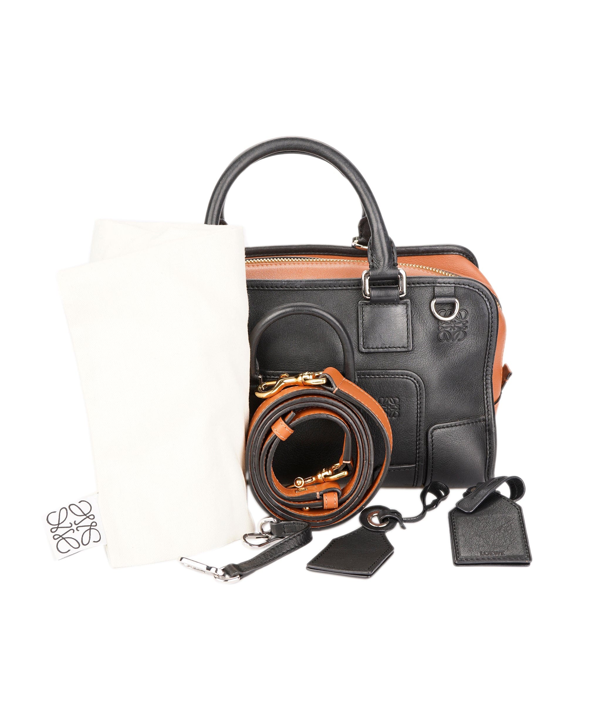 Loewe LOEWE Amazona 28 Multiplication Hand Bag Leather 2way Black Brown Auth 71072A DXBV0067