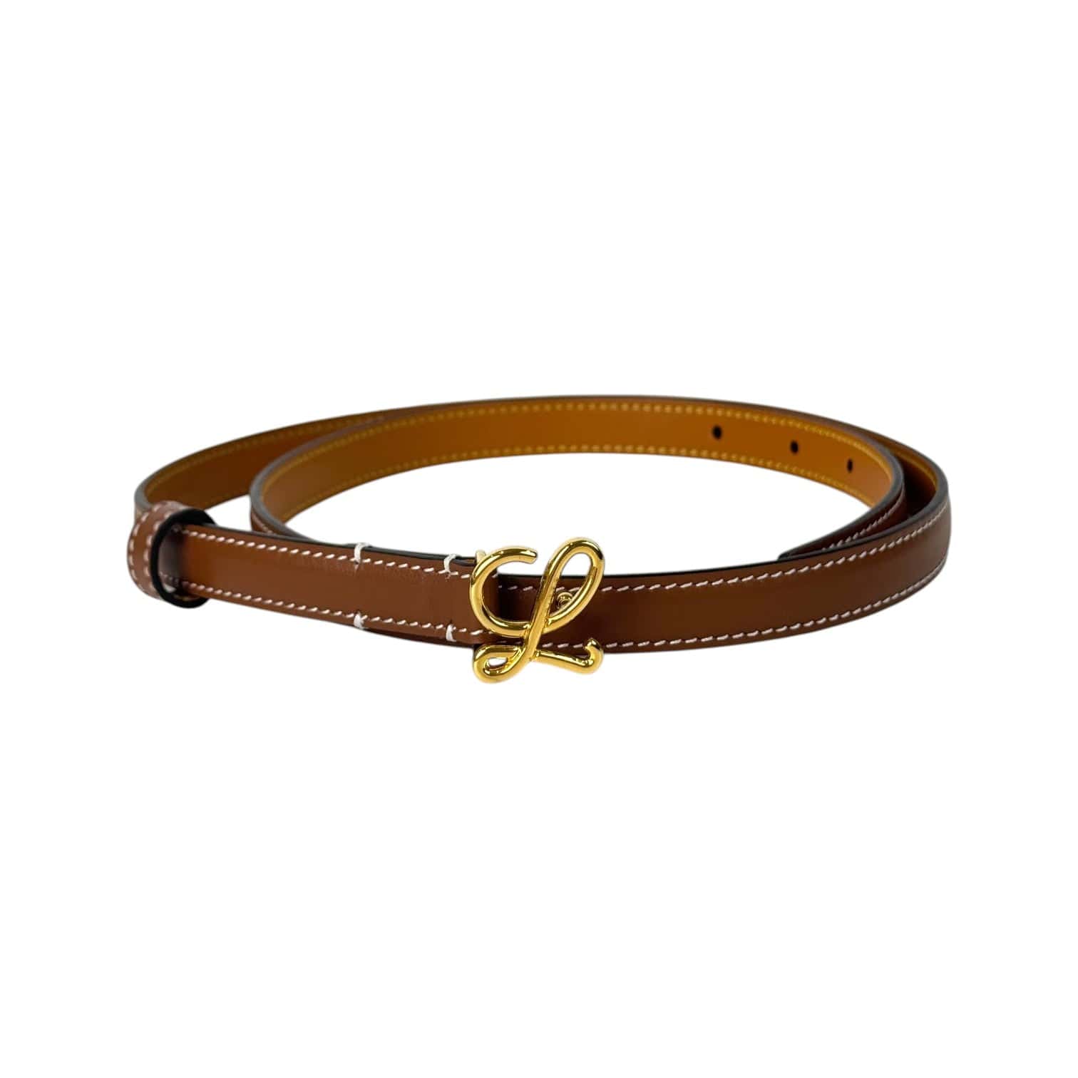 Loewe Loewe Brown Mini Belt with Gold Buckle - 80cm