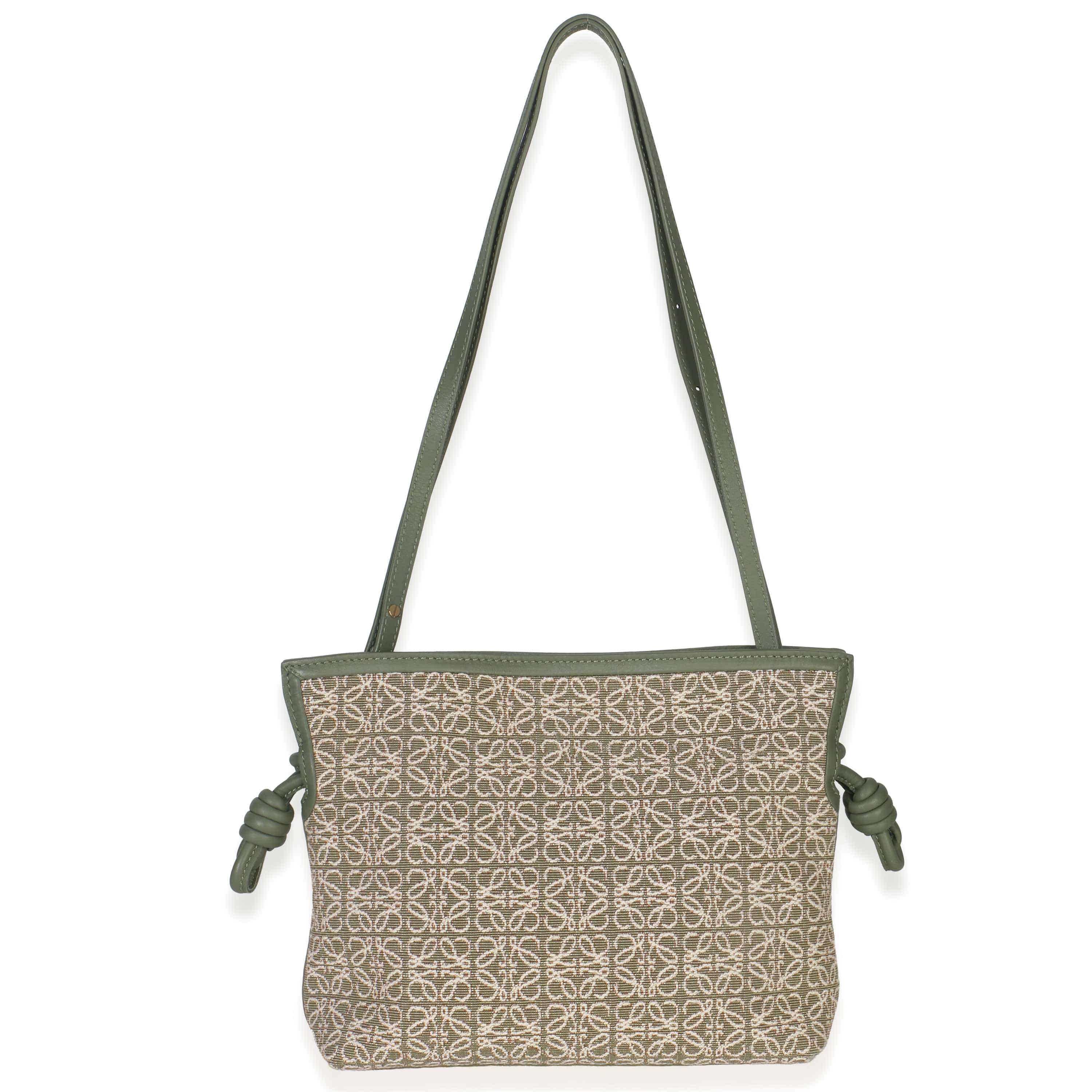 Loewe Vintage Khaki Jacquard Anagram Calfskin Mini Flamenco Knot Clutch
