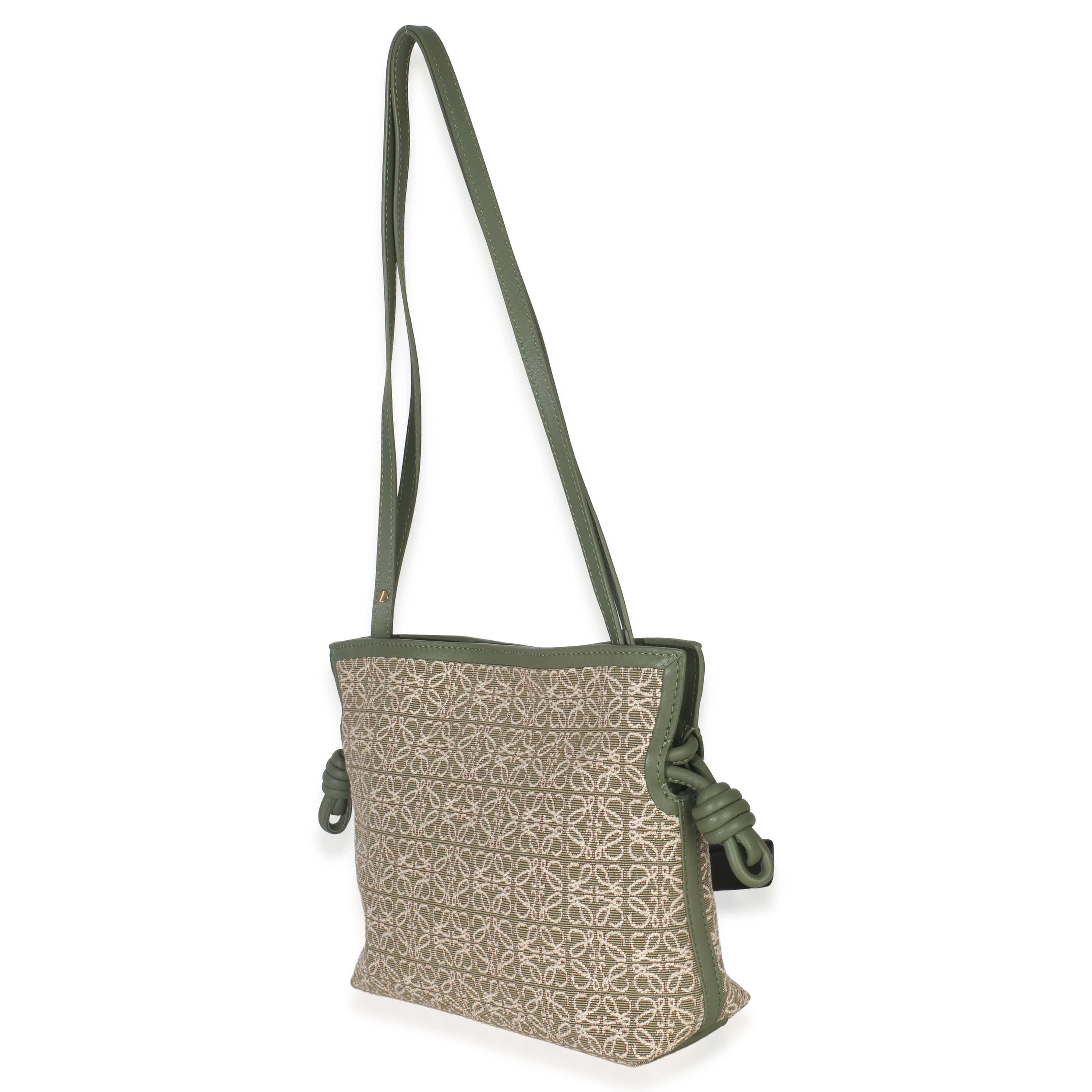 Loewe Vintage Khaki Jacquard Anagram Calfskin Mini Flamenco Knot Clutch