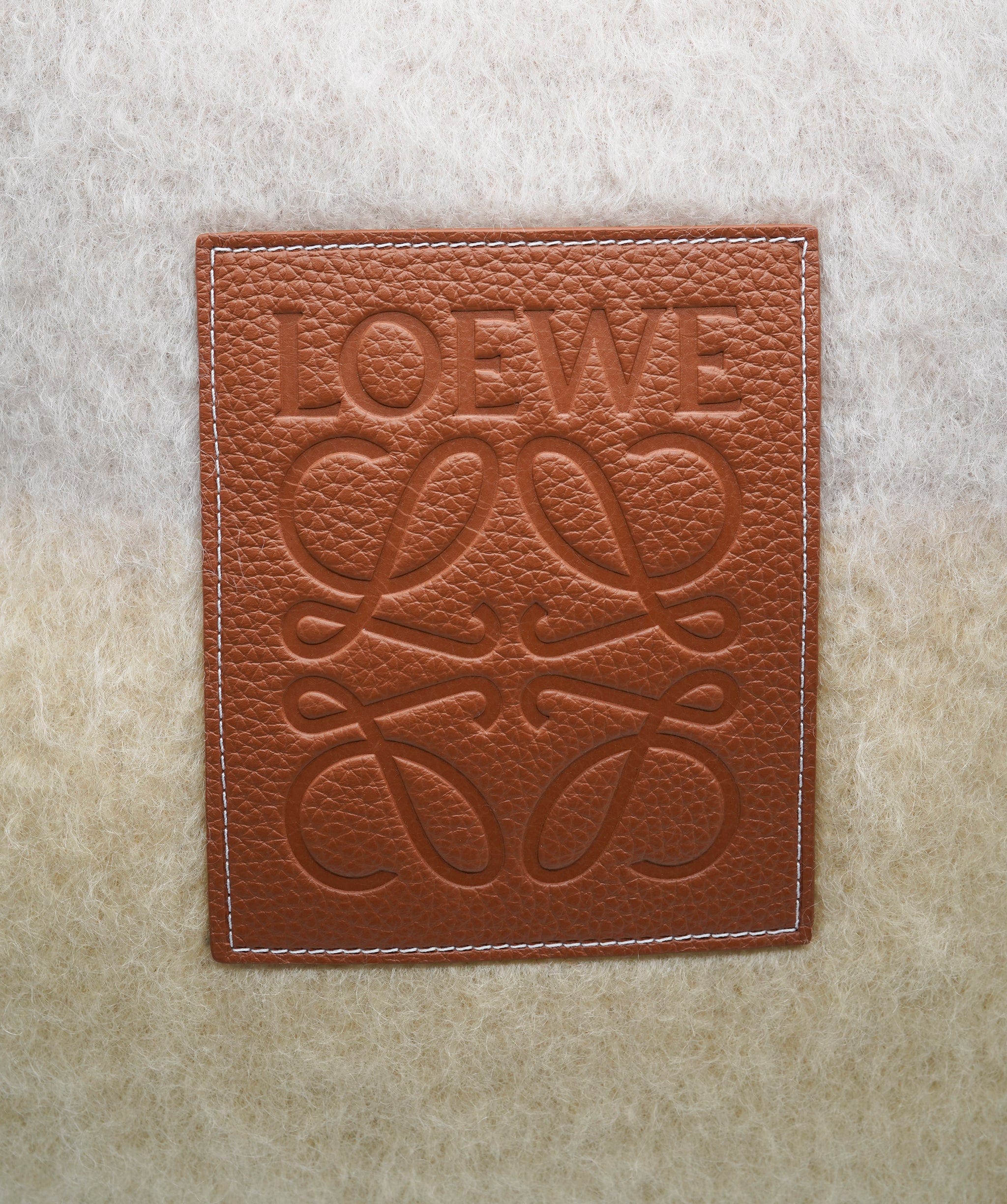 Loewe * NEEDS IMAGES. Loewe Logo Patch Striped Wool Mohair Blend Cushion Beige ASL9968