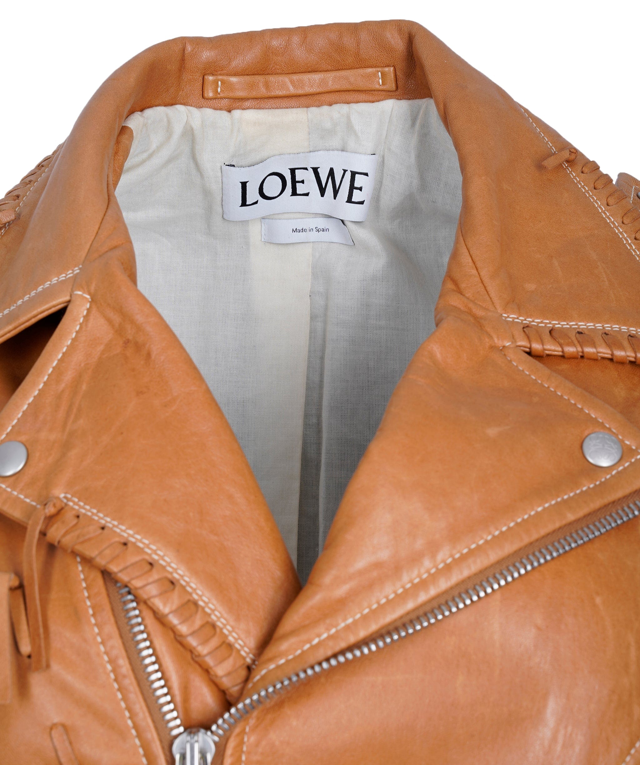 Loewe Loewe Cognac Leather Lace Biker Jacket 38 ALL0522