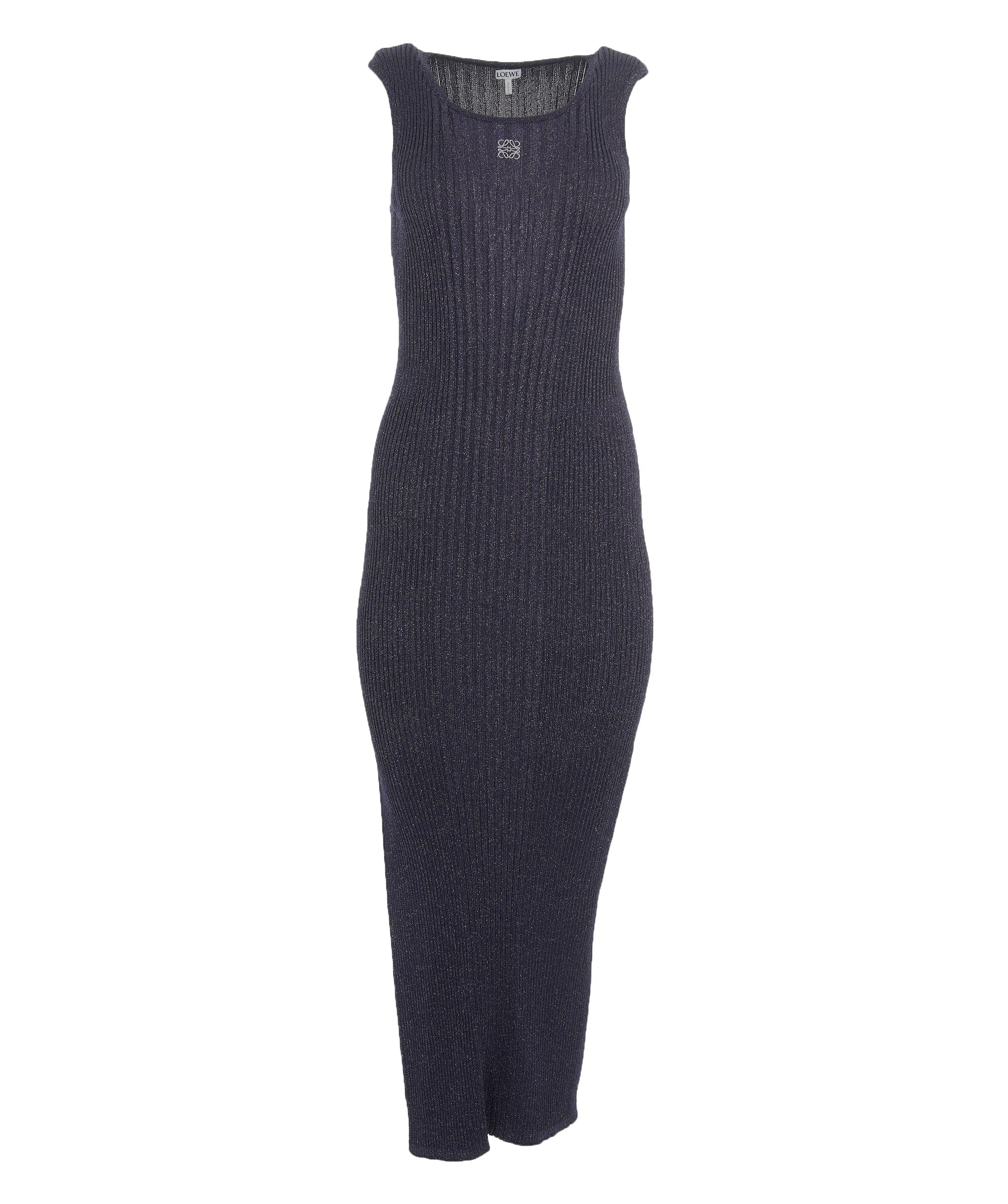 Loewe Loewe Navy Lurex Anagram Ribbed Tank Dress Large AKL0007