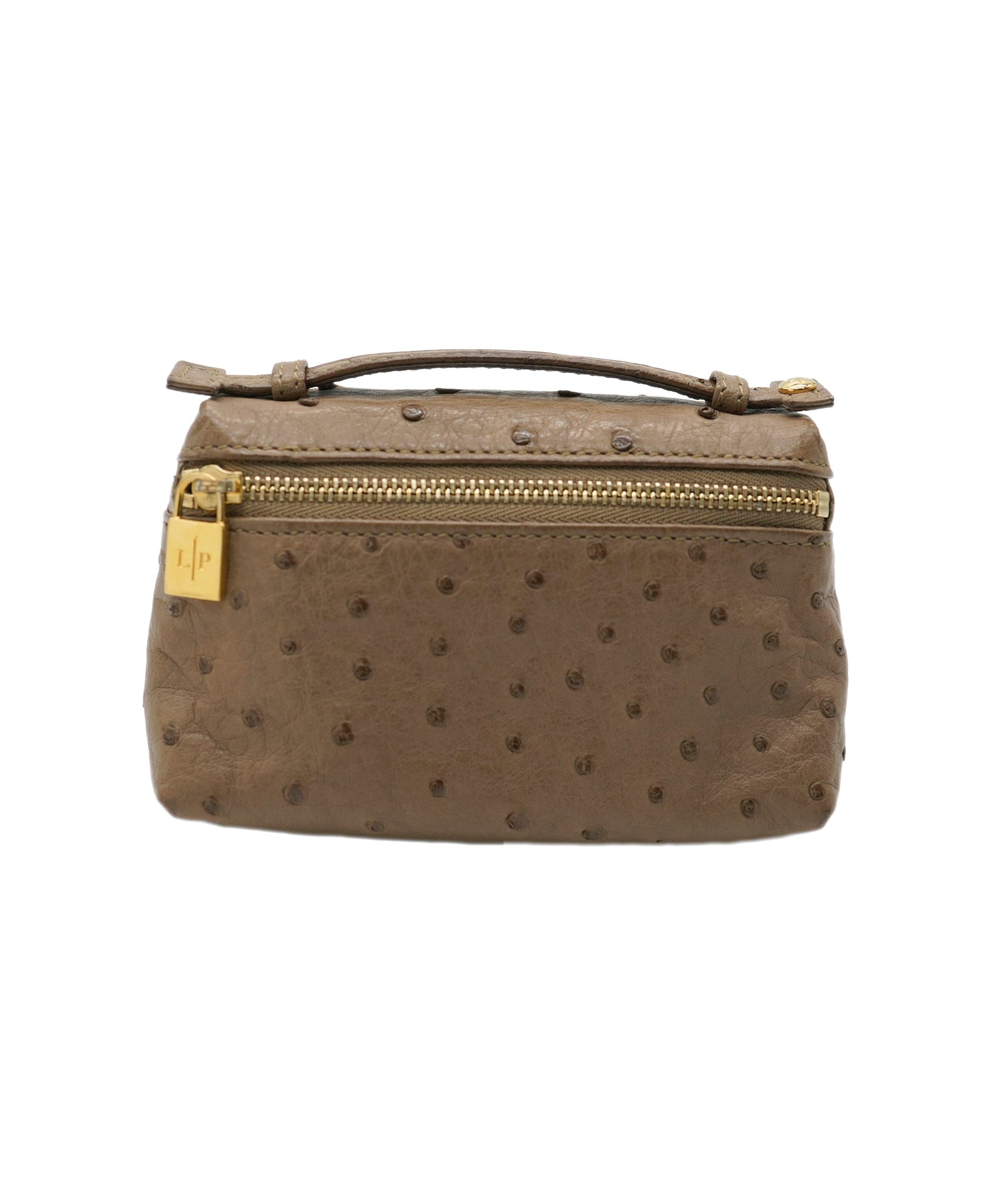 Loro Piana Loro Piana Brown Micro Pocket Pouch Bag in Ostrich Leather with Gold Hardware RRP 3500 ALC1358