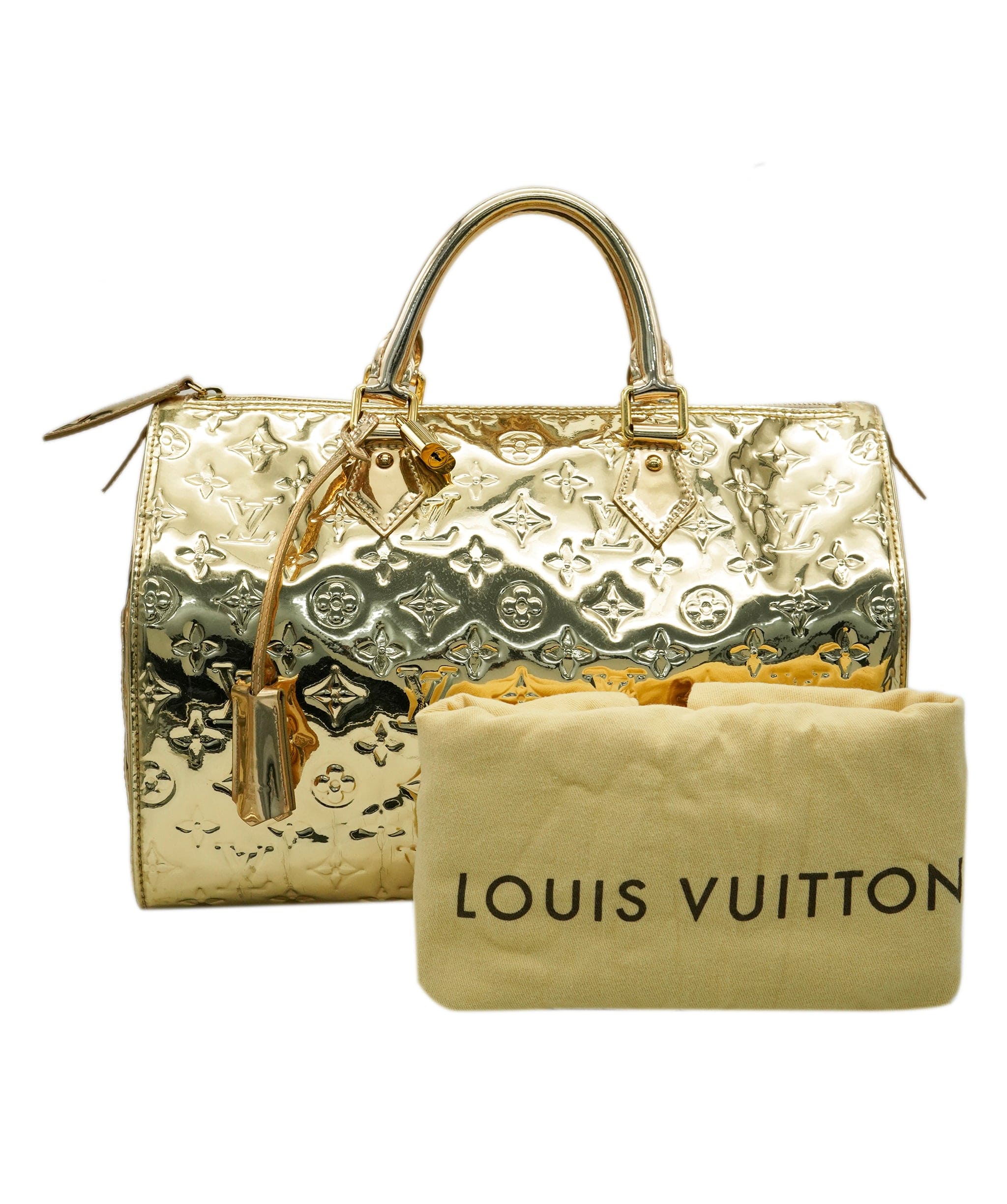 LOUIS VUITTON Monogram Mirror Speedy 30 Hand Bag Gold Dore