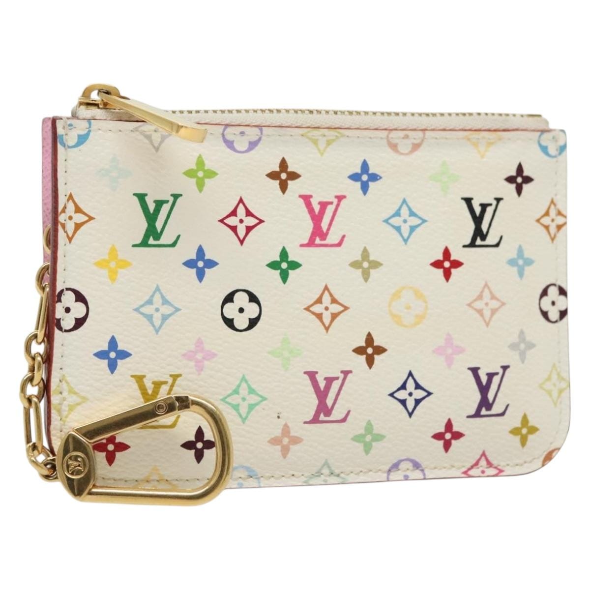 Louis Vuitton LOUIS VUITTON Multicolor Pochette Cles NM Coin Purse White M93734 LV Auth 142352 142352