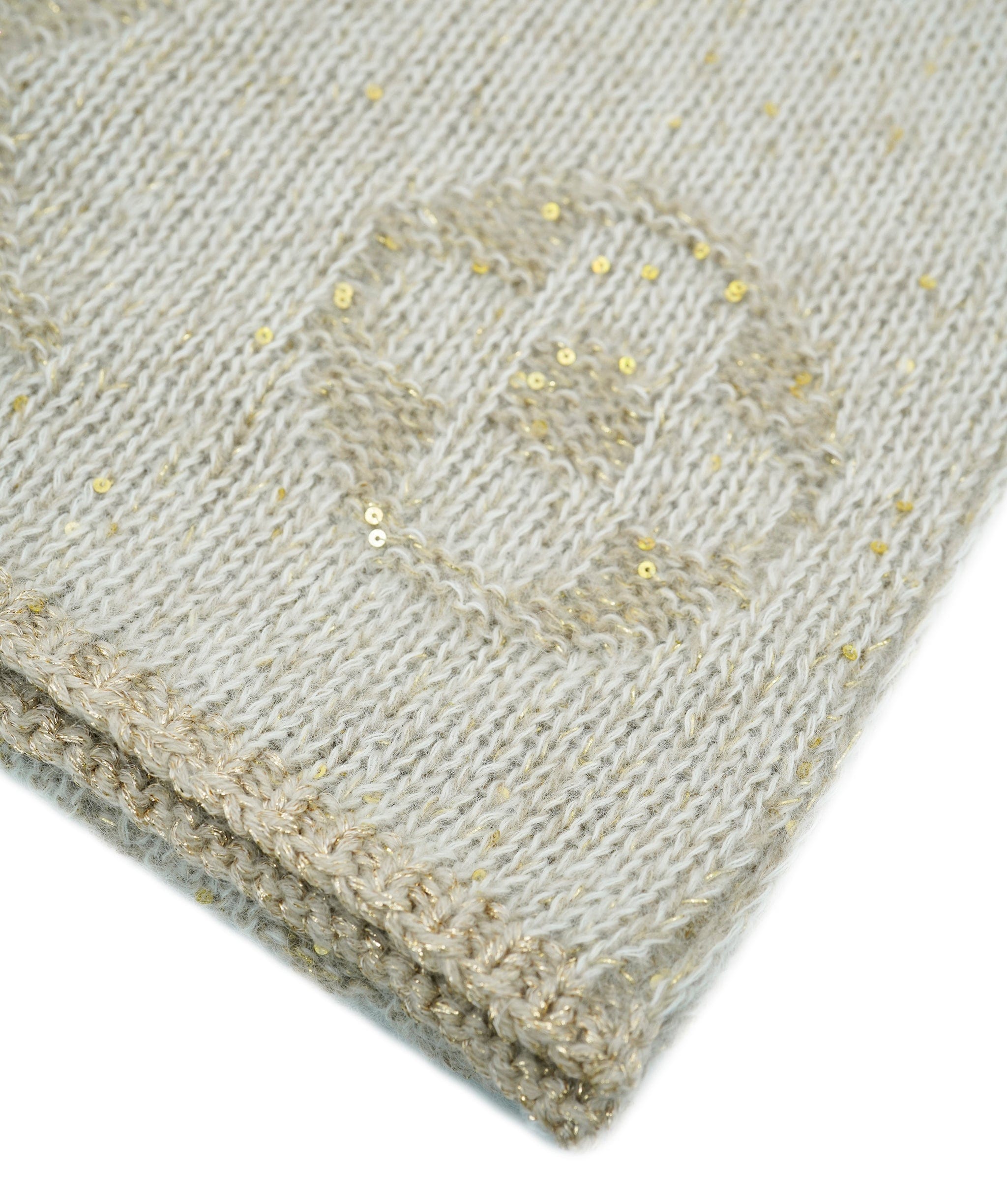 Louis Vuitton LV Monogram Scarf Beige Gold Sequins  DBXS2418