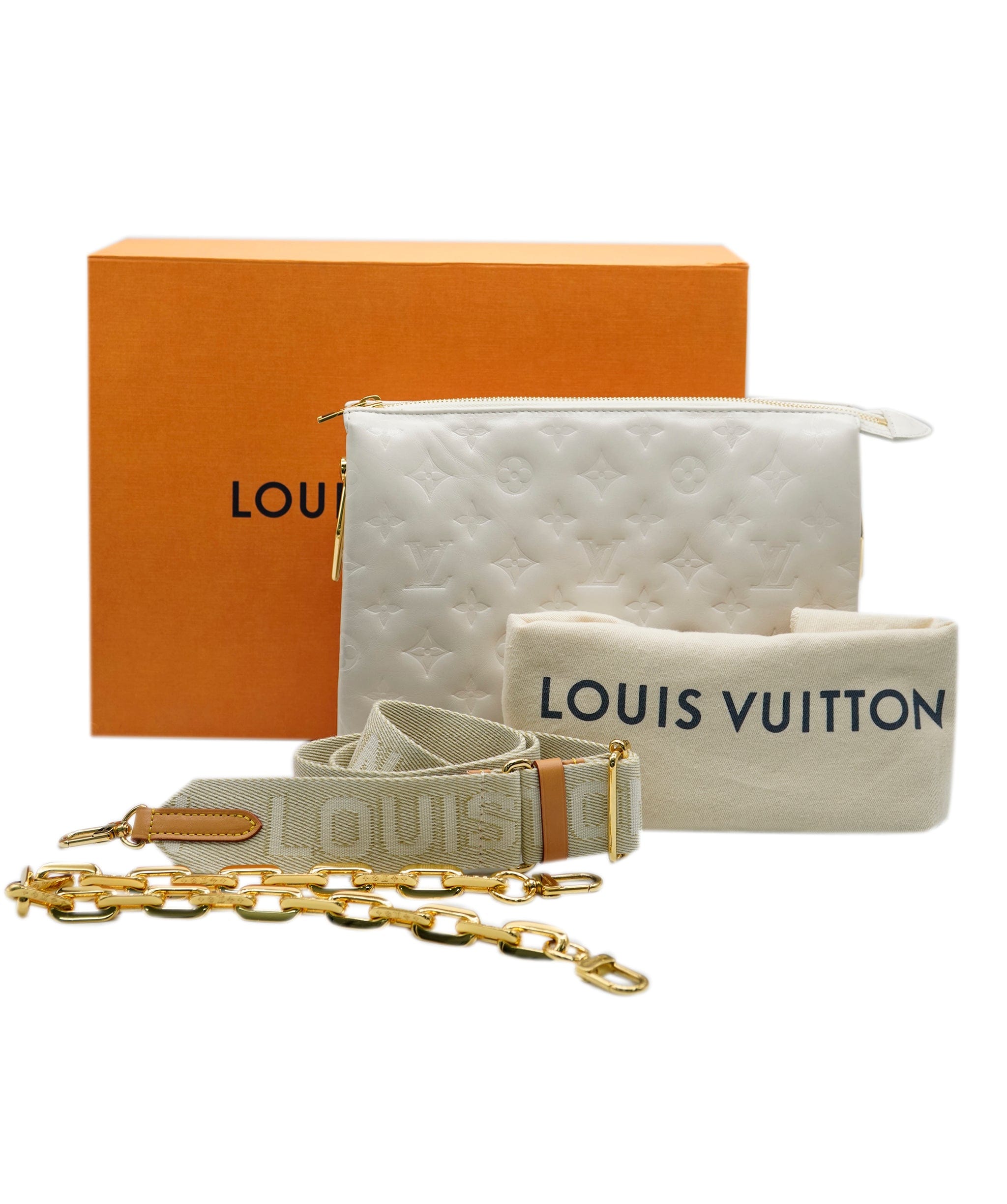 Louis Vuitton Louis Vuitton Cream Puffy Lambskin Monogram Coussin PM ABC0438