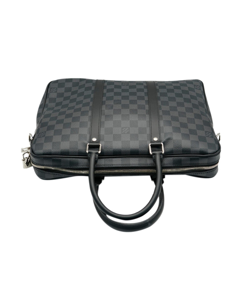 Louis+Vuitton+Porte+Documents+Voyage+Handbag+Black+Leather for sale online