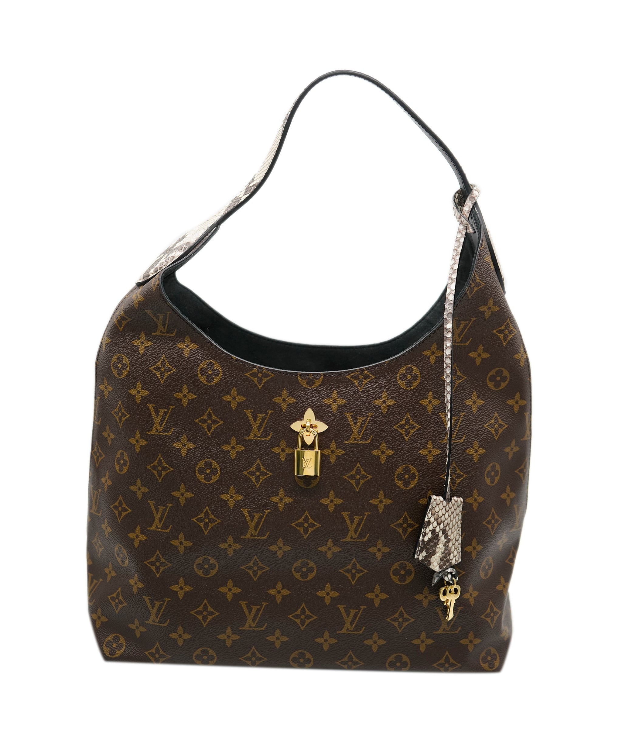 Louis Vuitton Louis Vuitton Grey Python Monogram Canvas Flower Hobo ABC0632