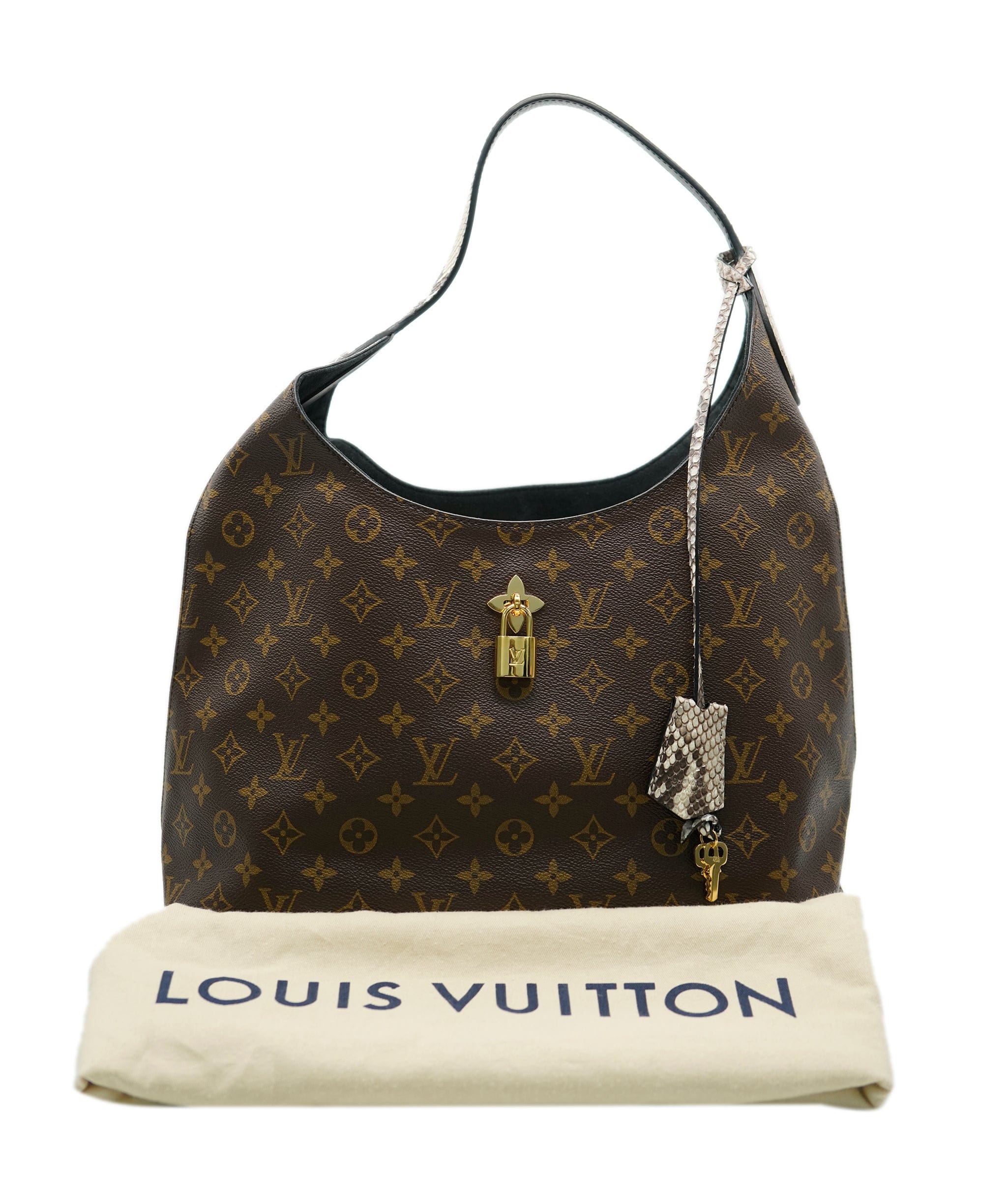 Louis Vuitton Louis Vuitton Grey Python Monogram Canvas Flower Hobo ABC0632