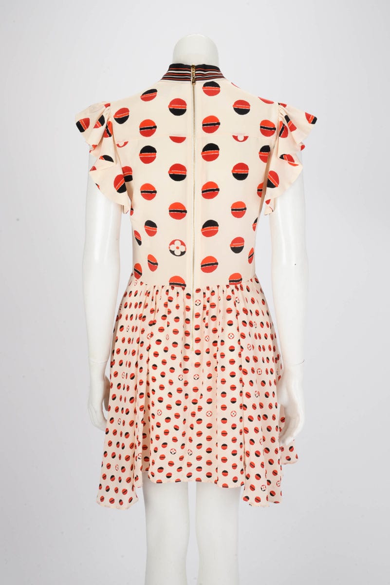 Louis Vuitton Louis Vuitton Beige & Red Silk Flower Printed Dress FR 36