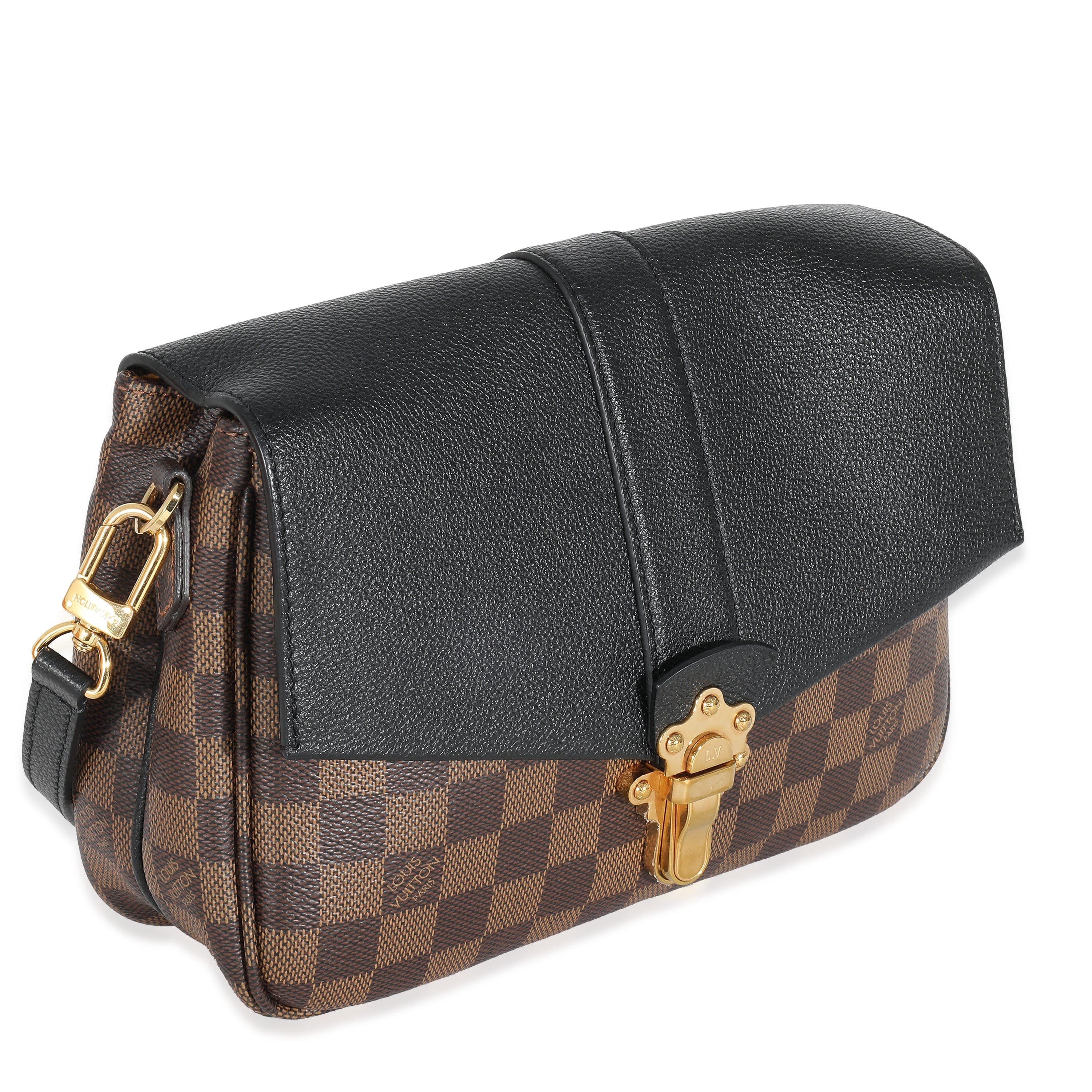 Louis Vuitton Louis Vuitton Black Leather Damier Ebene Canvas Clapton PM