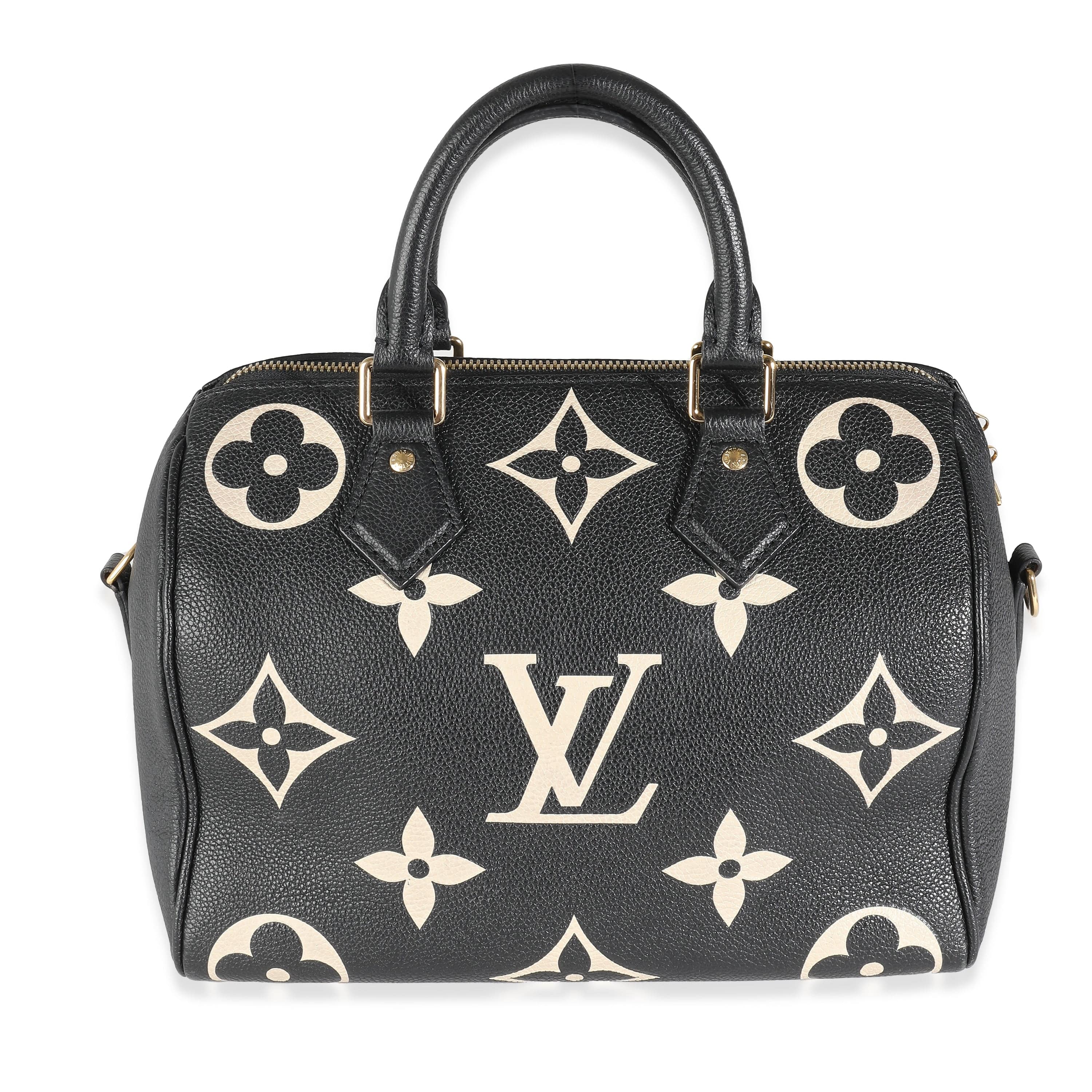 Louis Vuitton LV Black Beige Monogram Empreinte Speedy Bandouliere 25