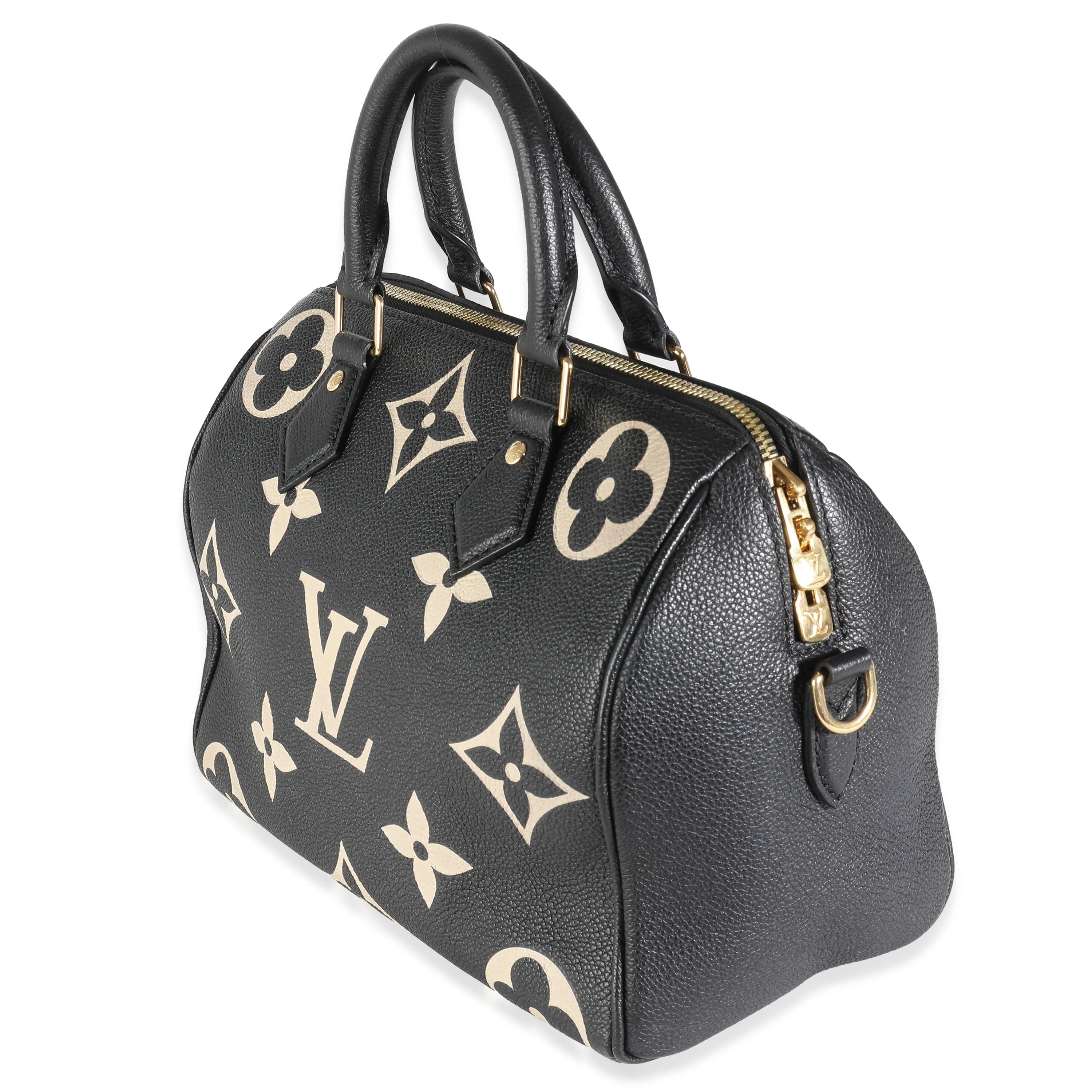 Louis Vuitton LV Black Beige Monogram Empreinte Speedy Bandouliere 25