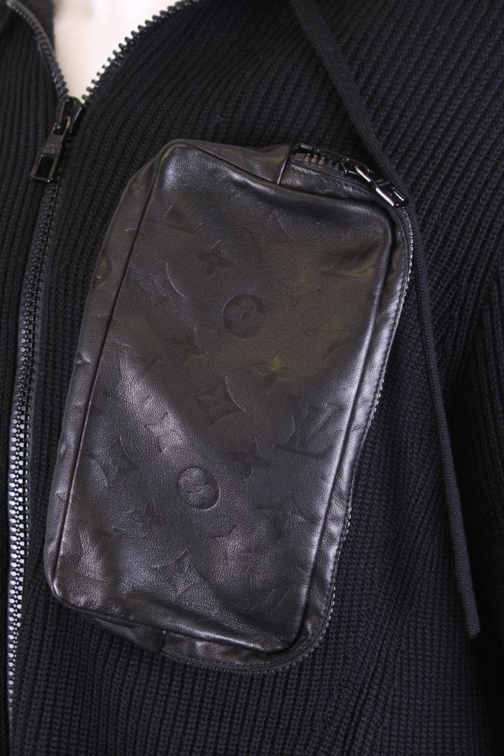Louis Vuitton Louis Vuitton Leather Pocket Knit Hoodie Black L