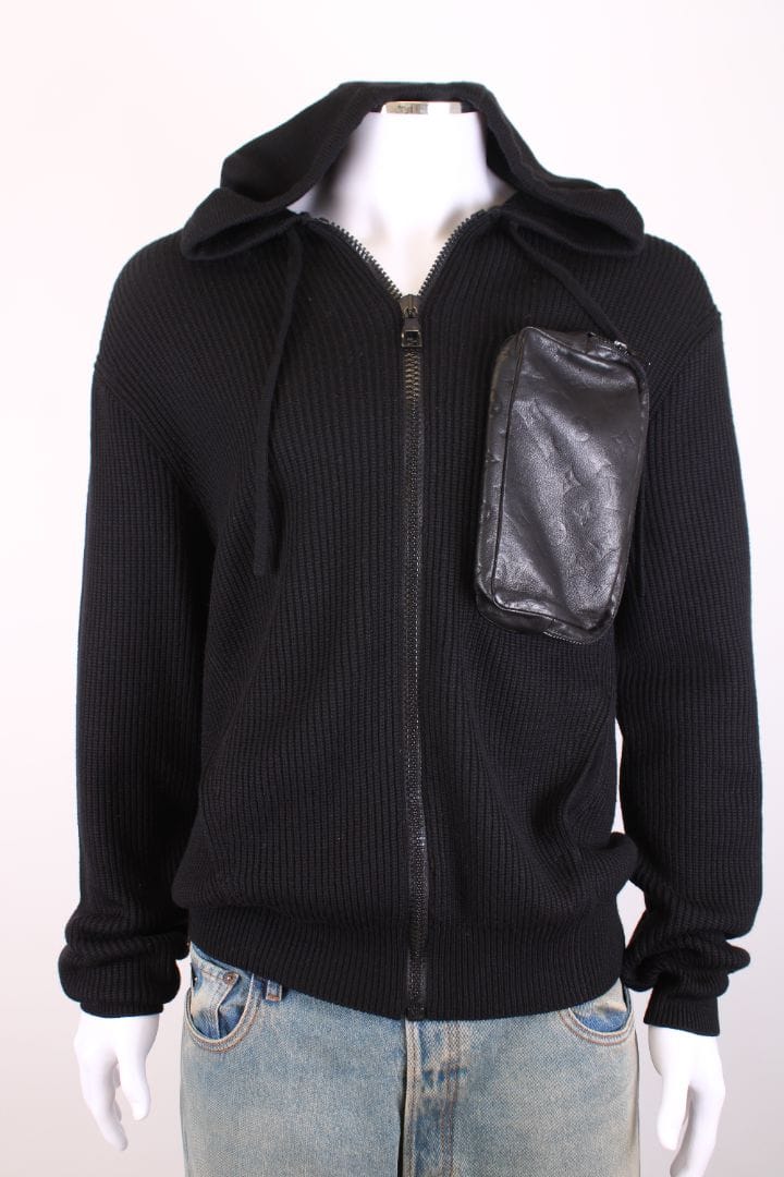 Louis Vuitton Louis Vuitton Leather Pocket Knit Hoodie Black L