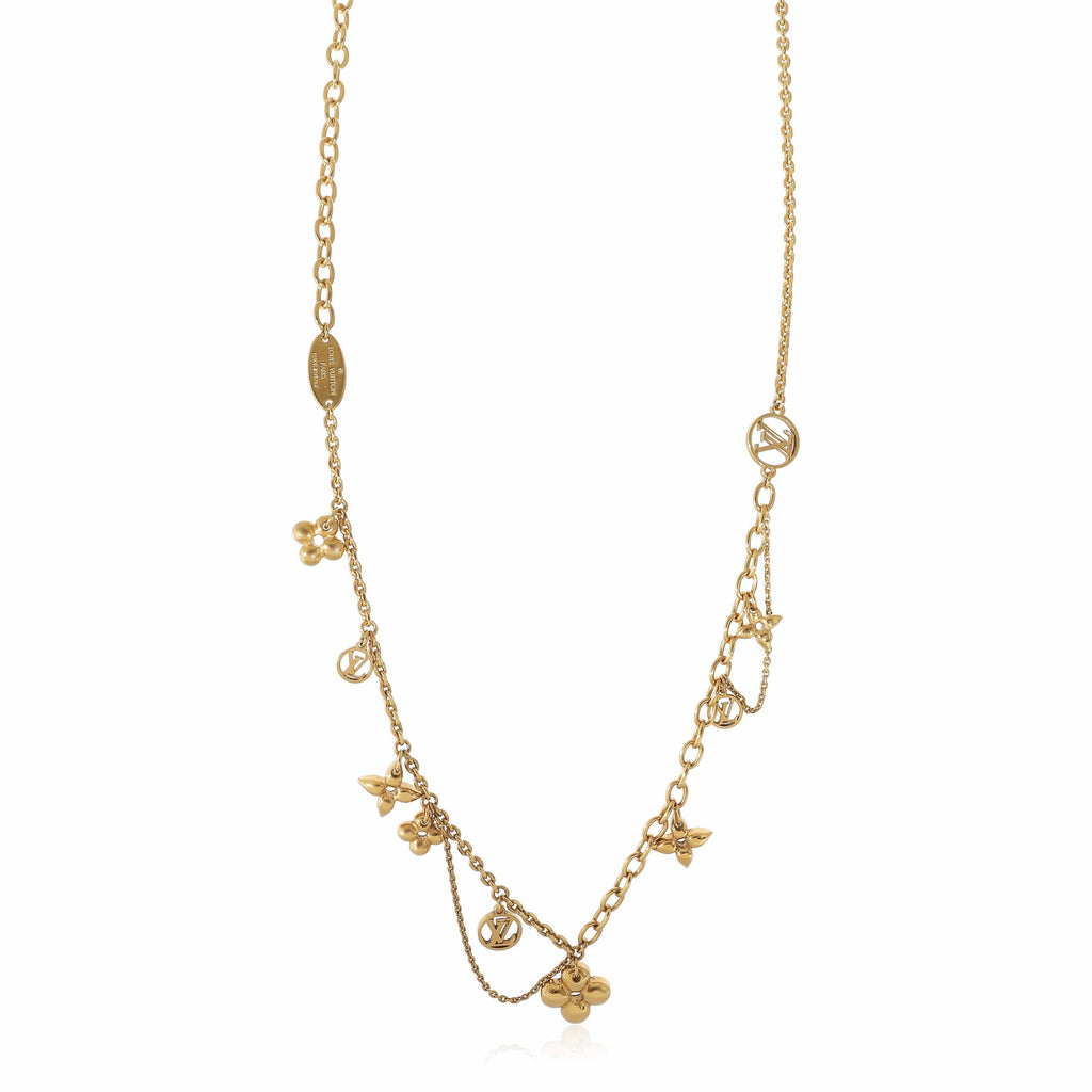 LOUIS VUITTON Metal Blooming Strass Necklace Gold 653819