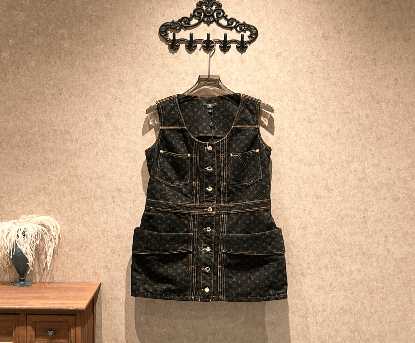 Louis Vuitton Louis Vuitton 25fw popular black and gold monogram all-over denim dress / size 40 / brand new with original tags / 41046 SGC41046