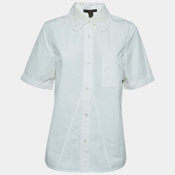 Louis Vuitton Louis Vuitton Off White Cotton Lace Trimmed Button Front Shirt L ASCLC1850