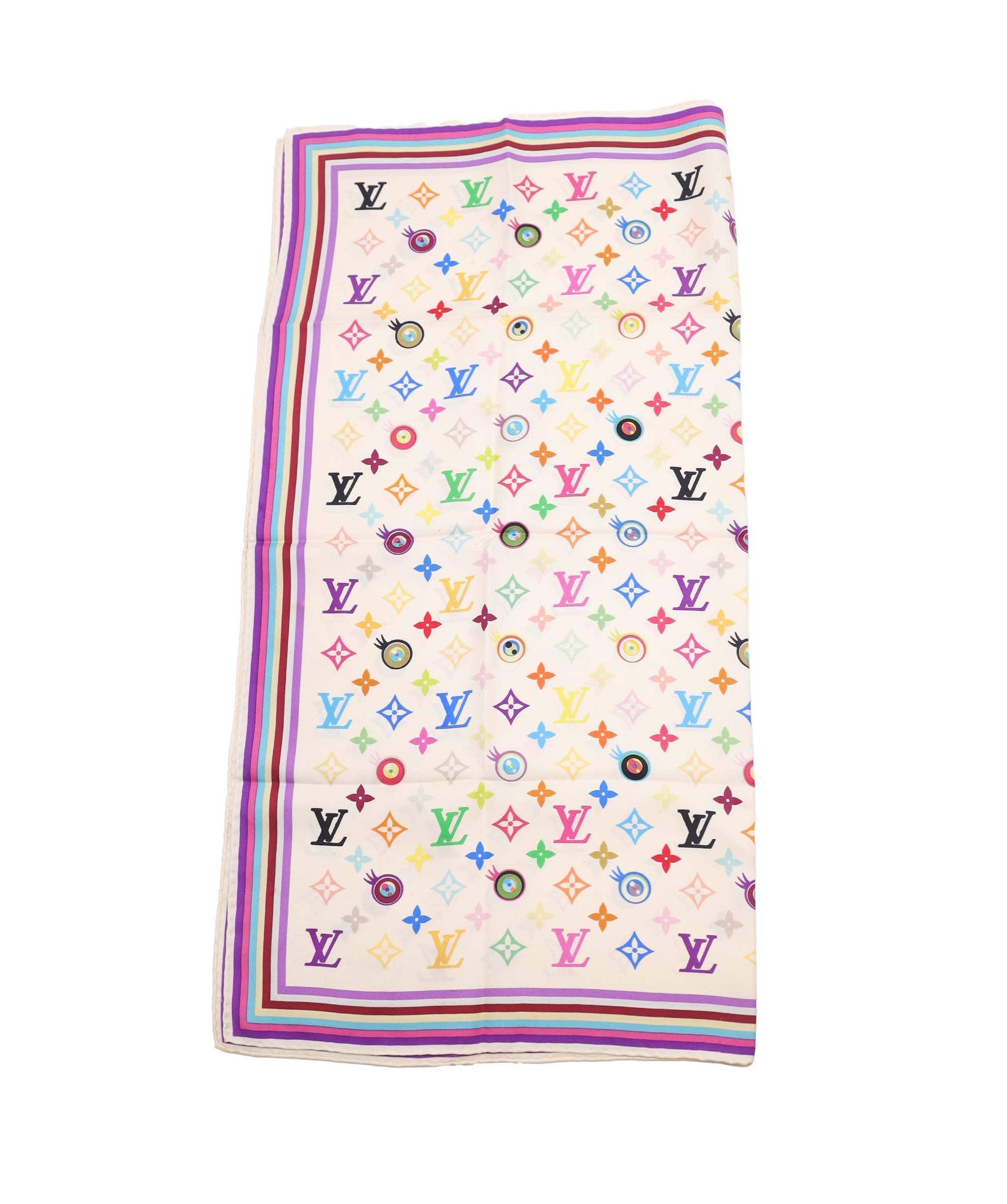 Louis Vuitton LV Eye Love You Multicolor Monogram Silk Scarf White DXBS4293