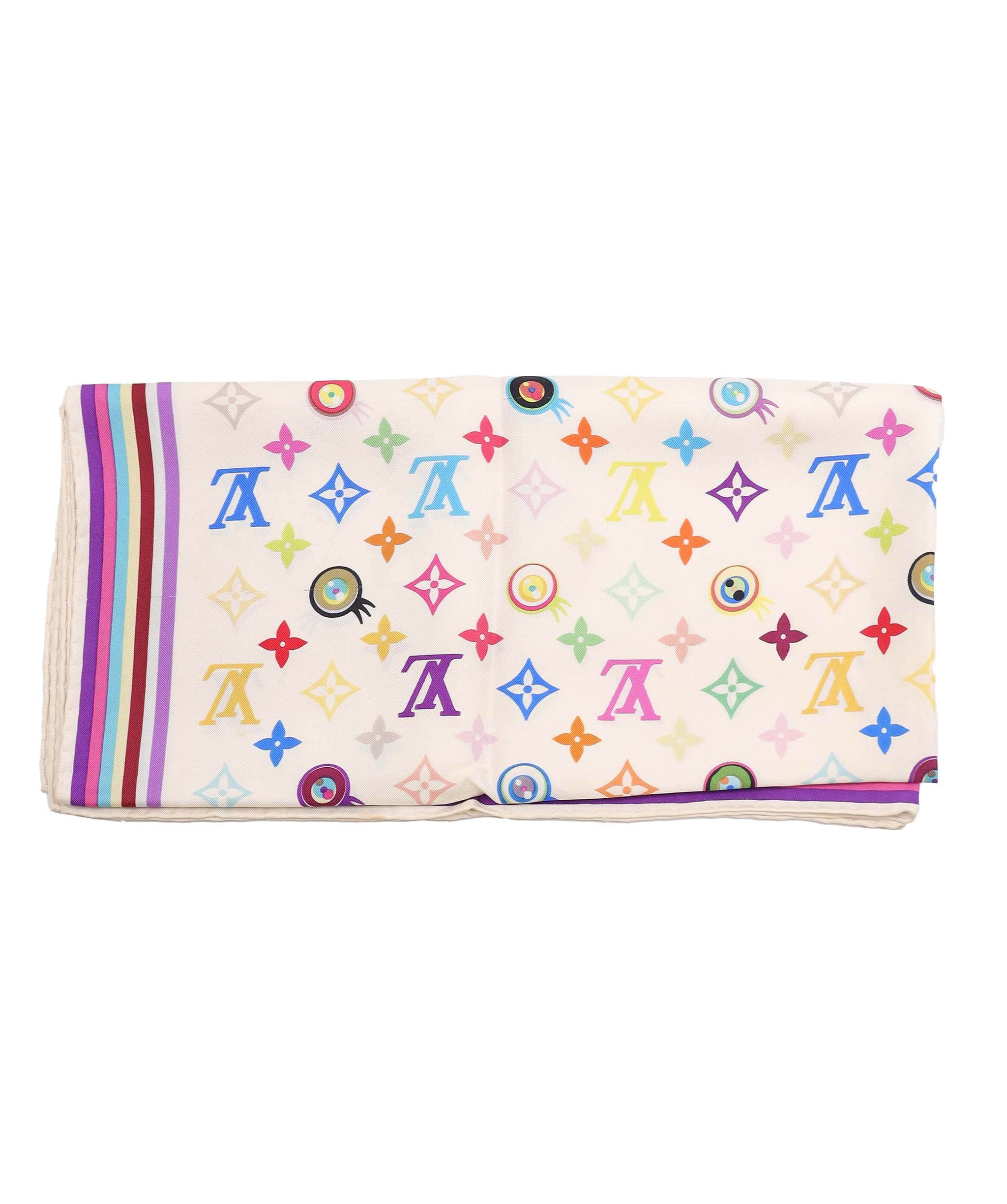 Louis Vuitton LV Eye Love You Multicolor Monogram Silk Scarf White DXBS4293