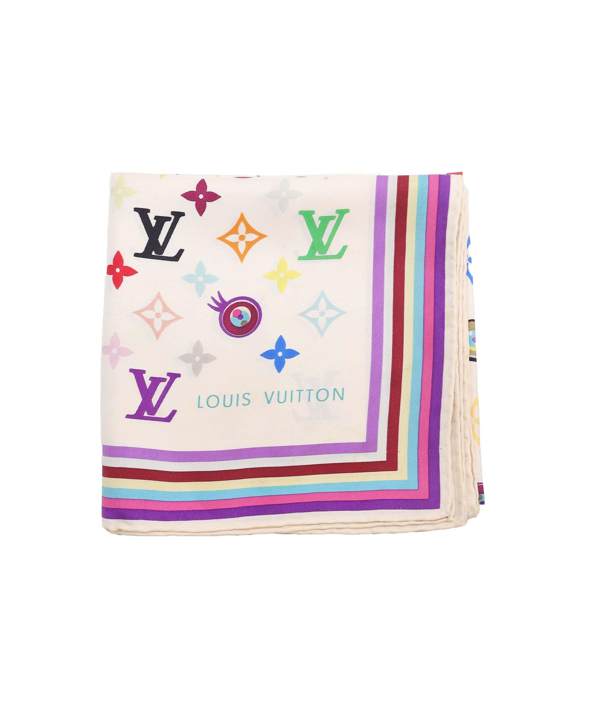 Louis Vuitton LV Eye Love You Multicolor Monogram Silk Scarf White DXBS4293