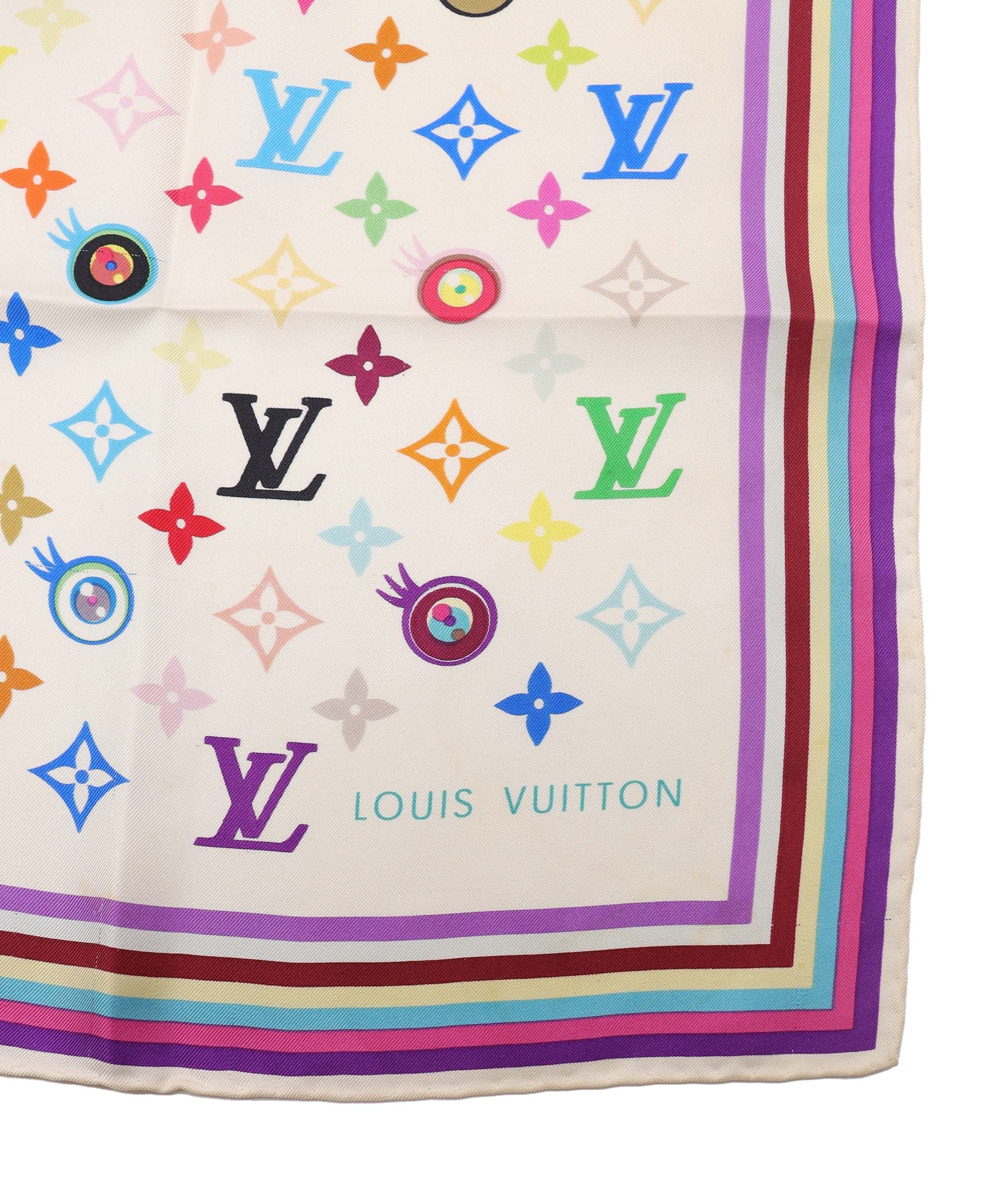Louis Vuitton LV Eye Love You Multicolor Monogram Silk Scarf White DXBS4293