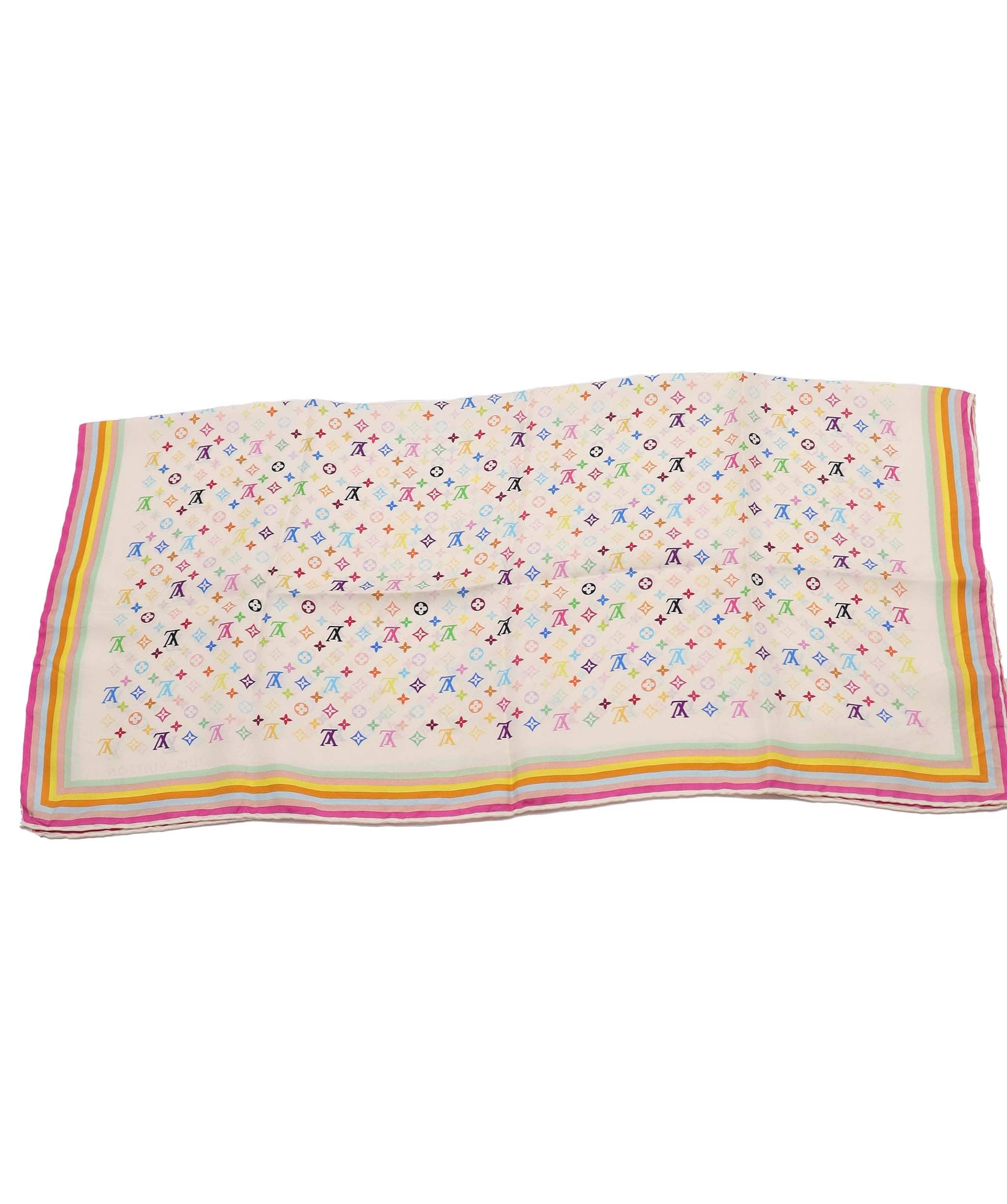 Louis Vuitton LV Multicolor Monogram Silk Scarf White DXBS4292