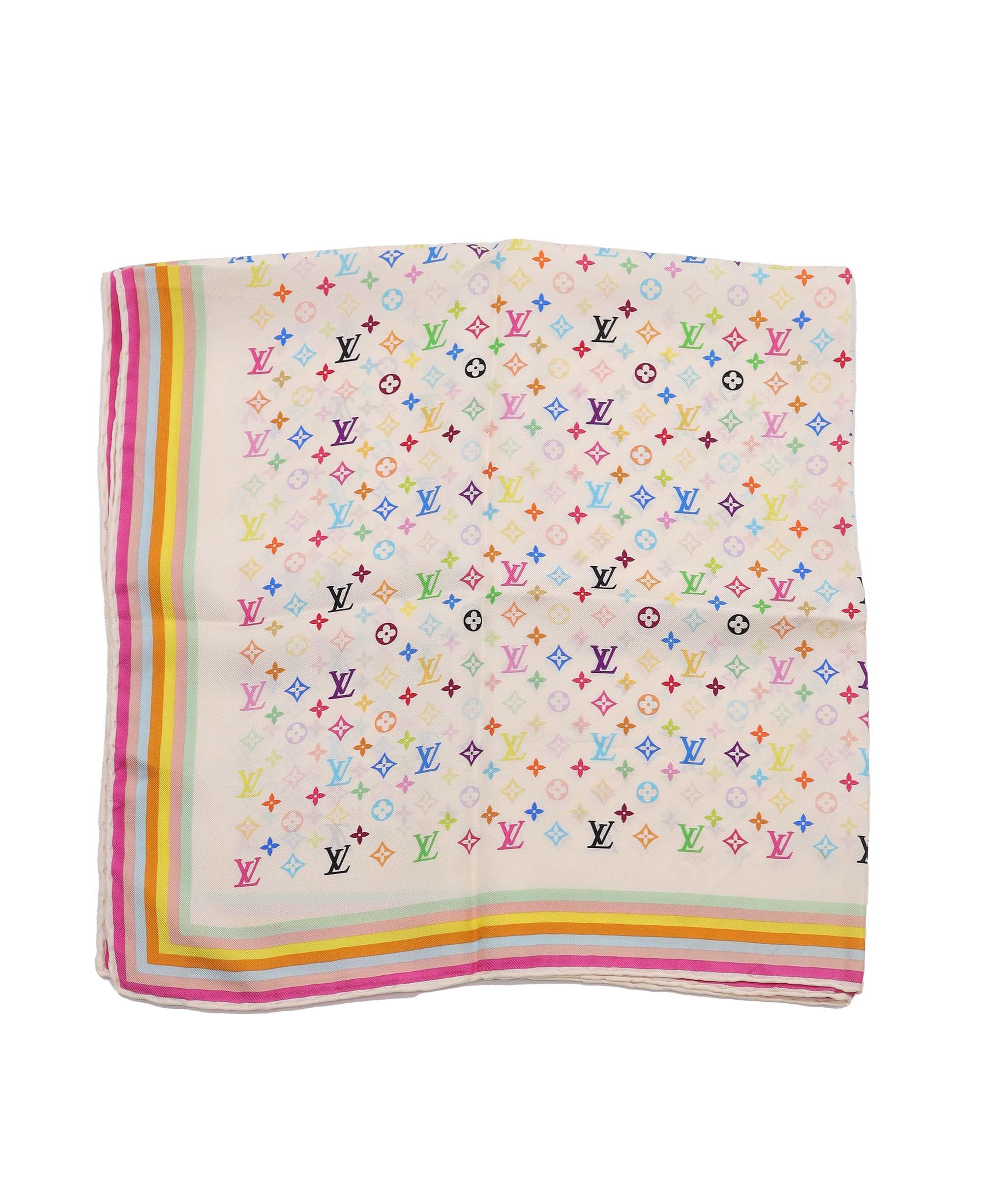 Louis Vuitton LV Multicolor Monogram Silk Scarf White DXBS4292