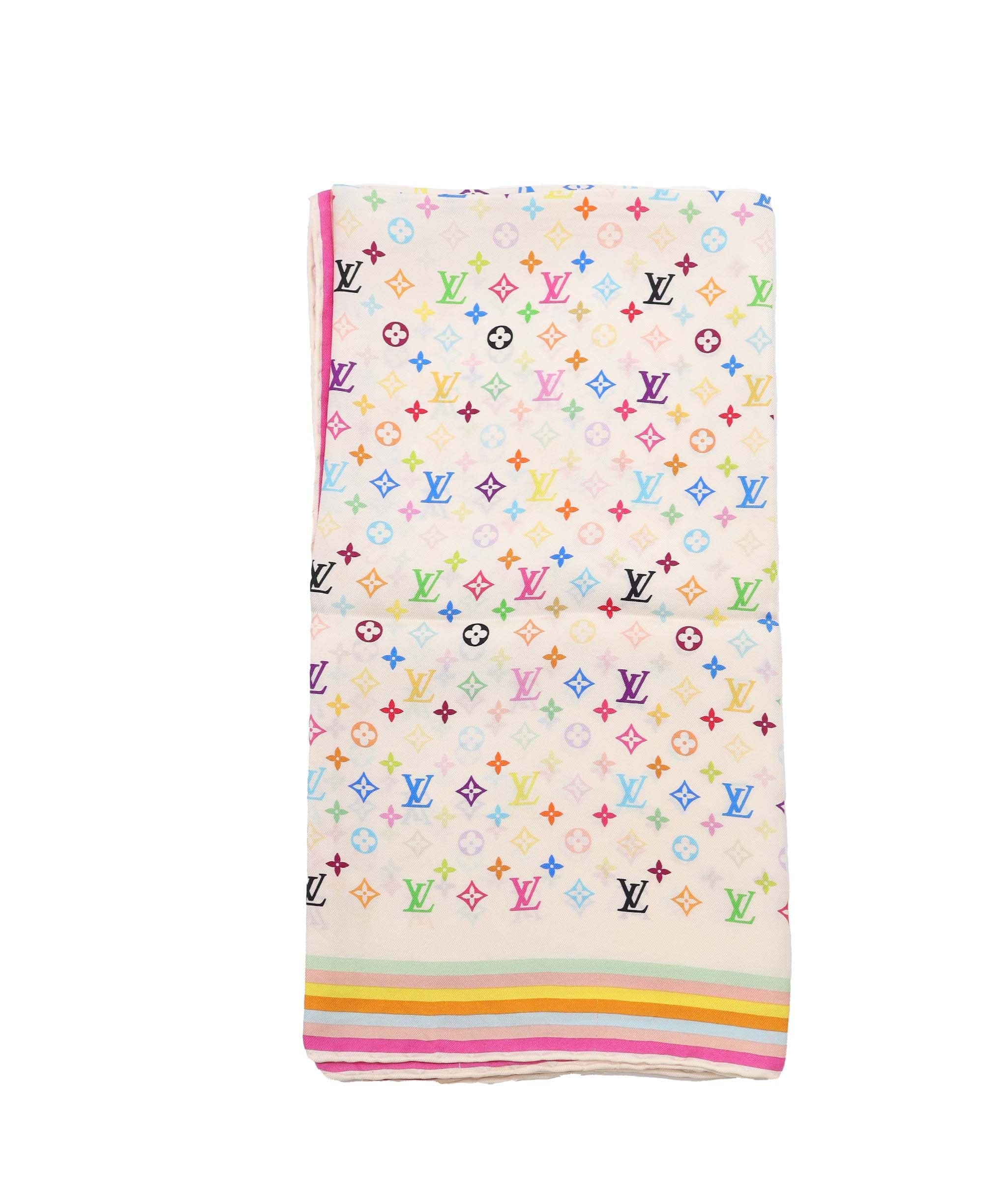 Louis Vuitton LV Multicolor Monogram Silk Scarf White DXBS4292