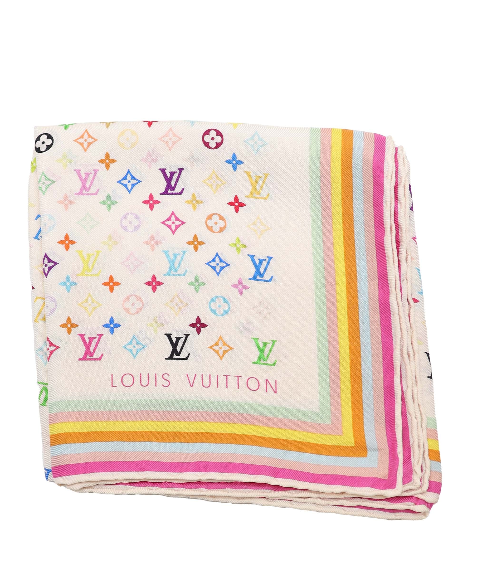 Louis Vuitton LV Multicolor Monogram Silk Scarf White DXBS4292
