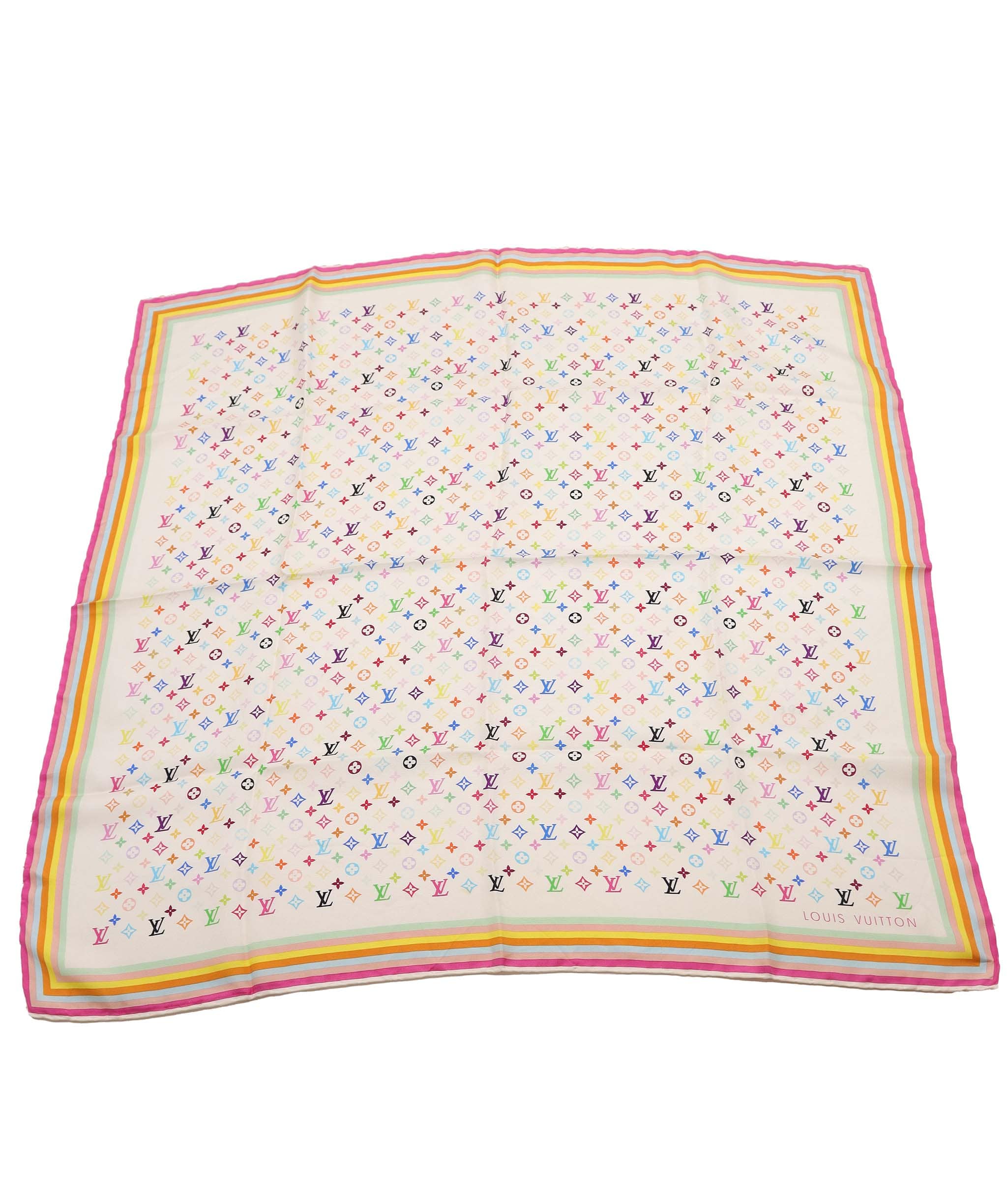 Louis Vuitton LV Multicolor Monogram Silk Scarf White DXBS4292