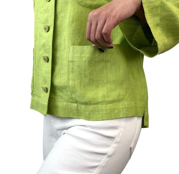 Luxury Fashion Spark CHANEL Vintage Coco Mark Logo Jacket Green Silver Linen Button Pockets