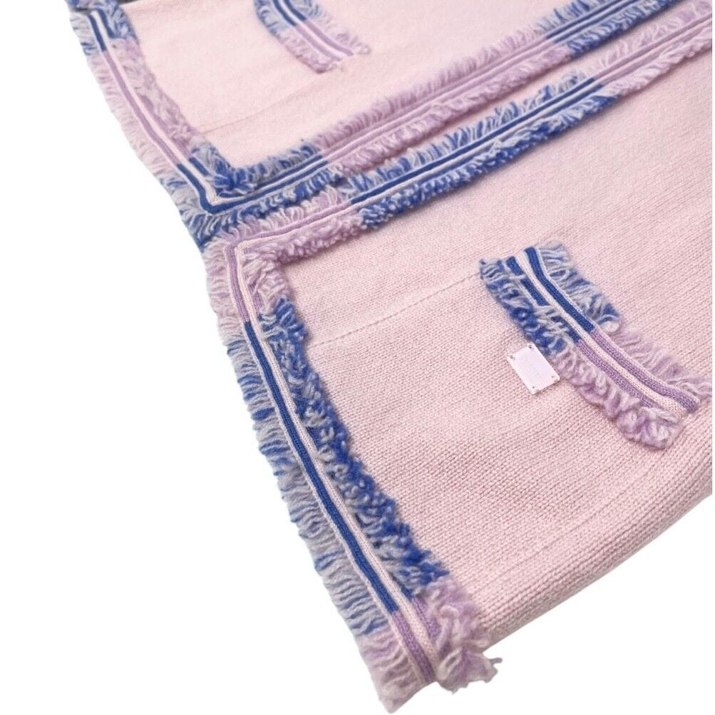 Luxury Fashion Spark CHANEL Vintage 05C Logo Open Front Cardigan #40 Light Pink Blue Cashmere Fringe