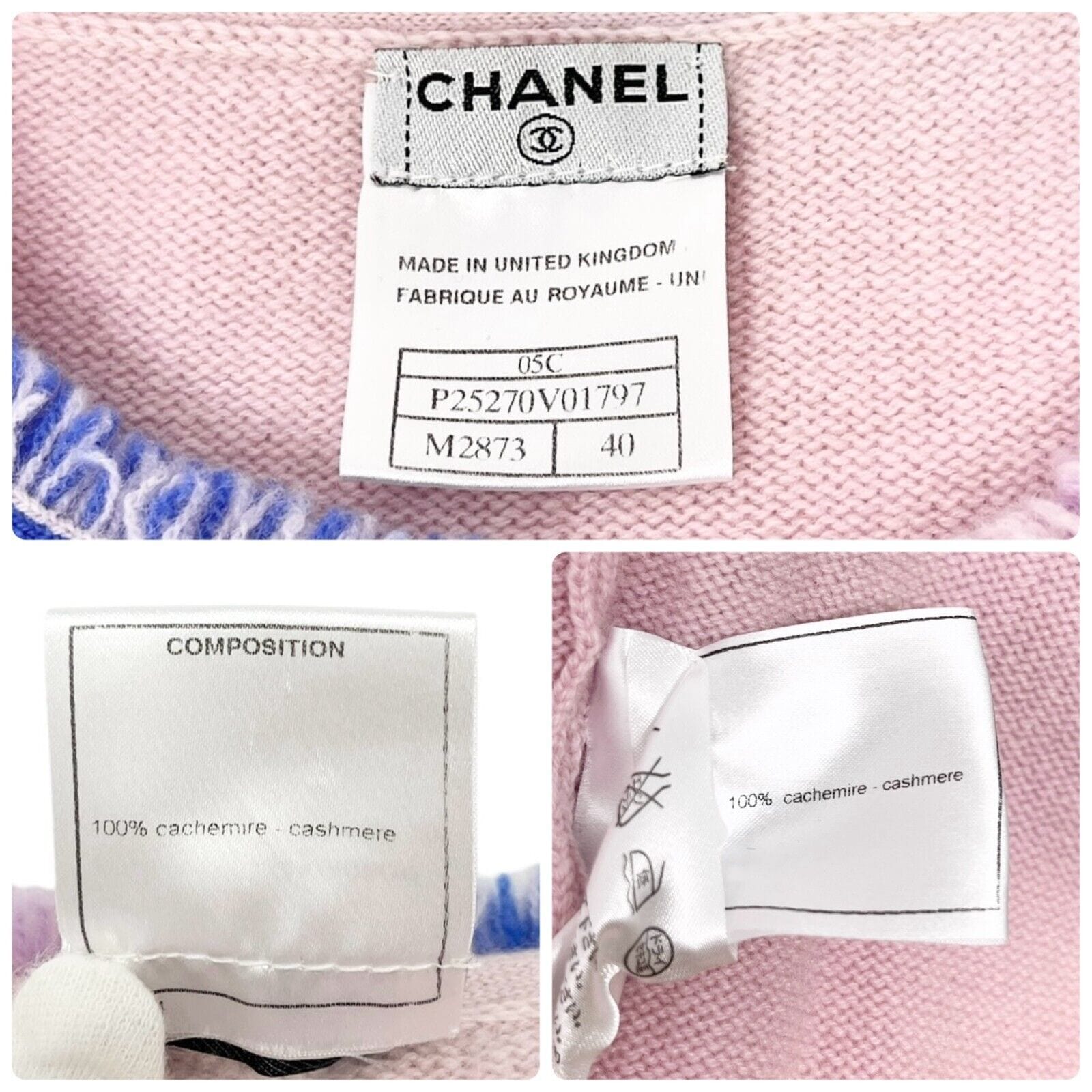 Luxury Fashion Spark CHANEL Vintage 05C Logo Open Front Cardigan #40 Light Pink Blue Cashmere Fringe