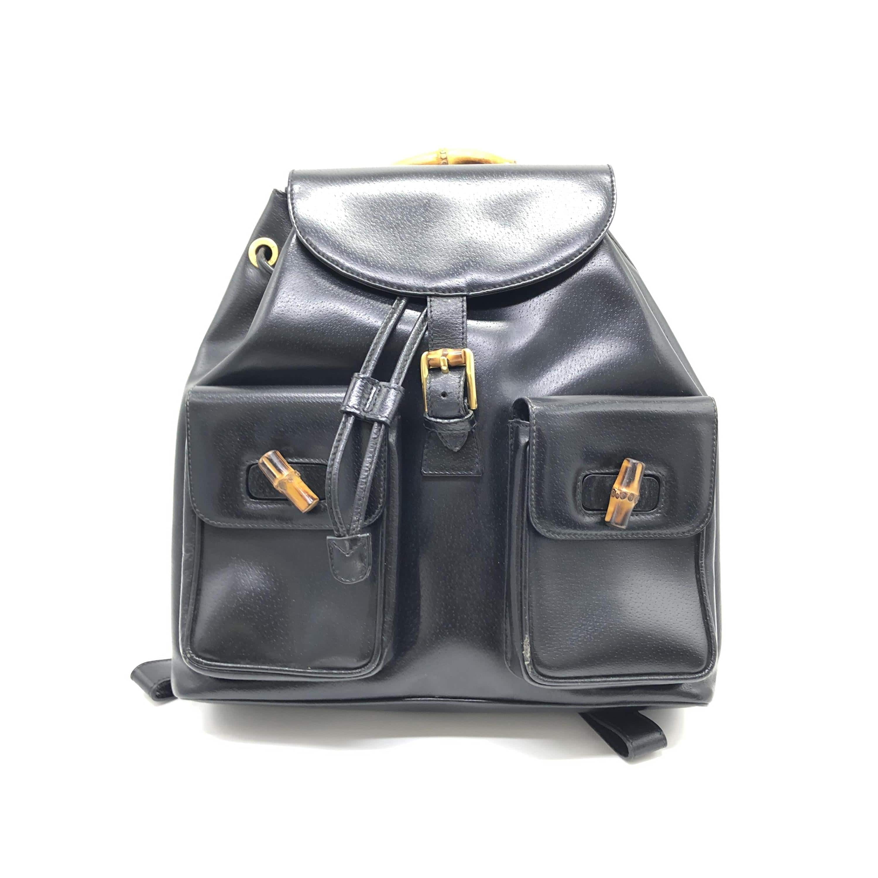 Luxury Promise Bamboo Drawstring Leather Backpack Black C331409