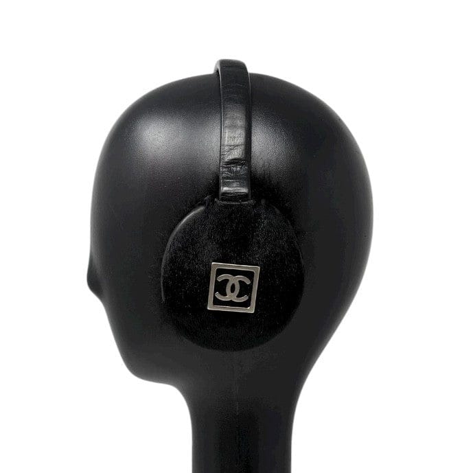 Luxury Promise CHANEL Sport Vintage CC Mark Logo Earmuffs Black Silver Pony Calf Hair Leather