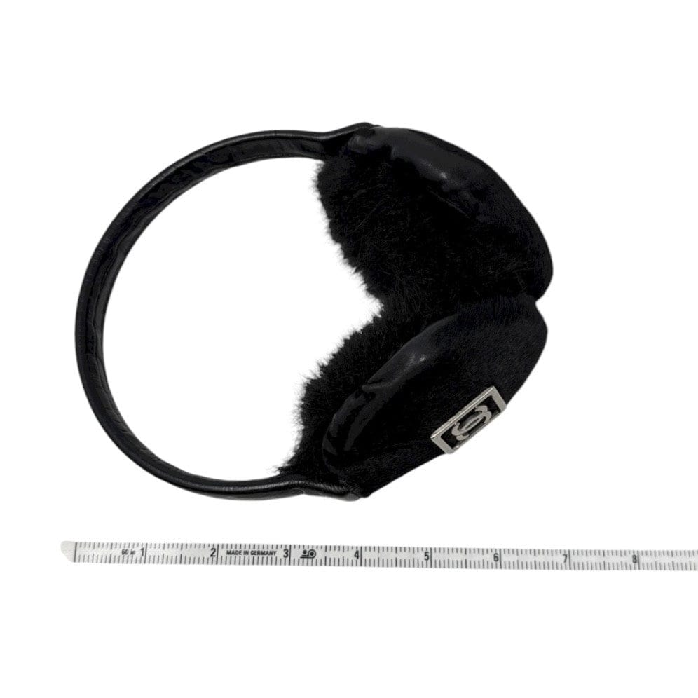 Luxury Promise CHANEL Sport Vintage CC Mark Logo Earmuffs Black Silver Pony Calf Hair Leather