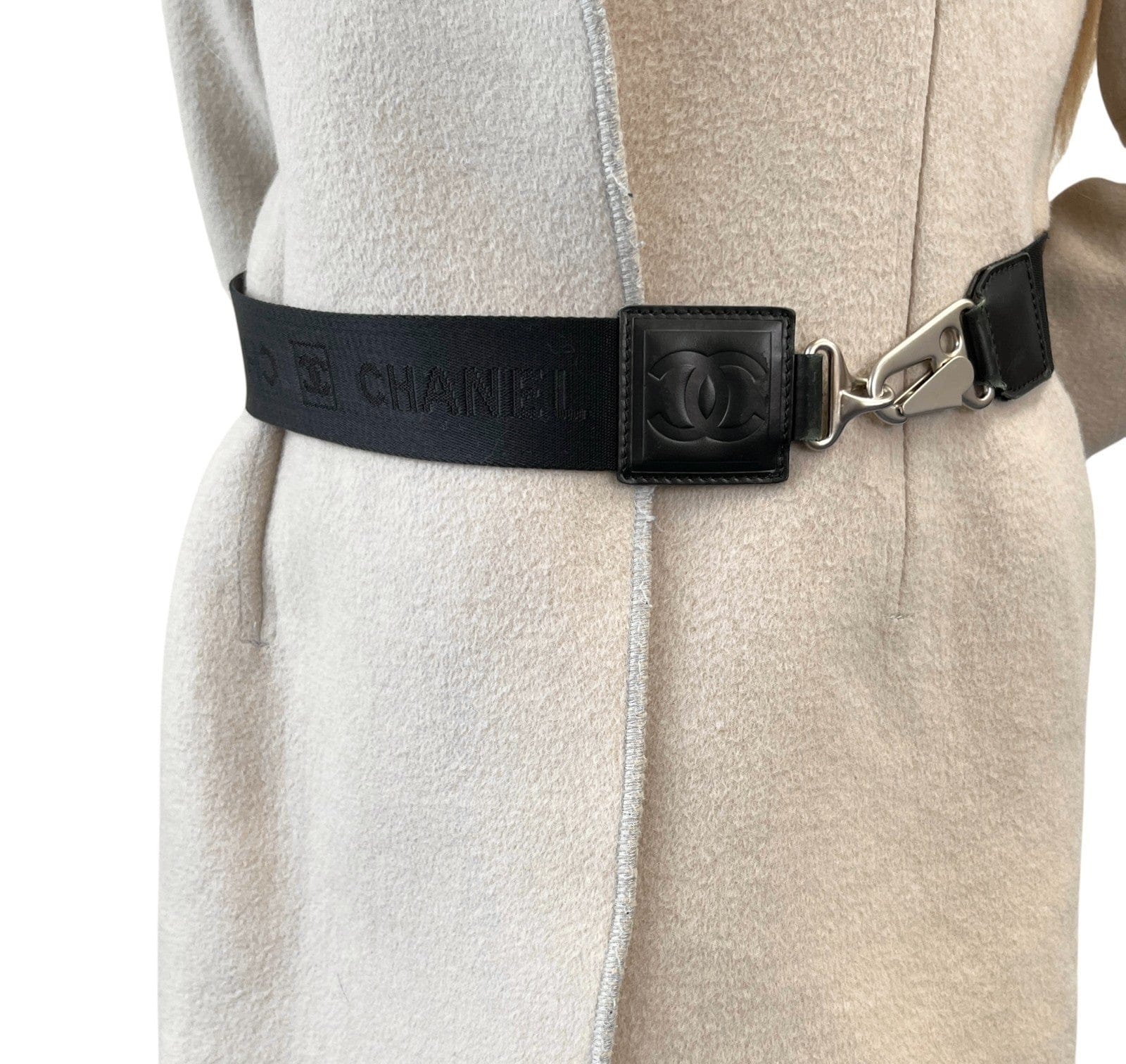 Luxury Promise CHANEL Sport Vintage CC Mark Logo Open Front Jacket Belt Beige Black Wool
