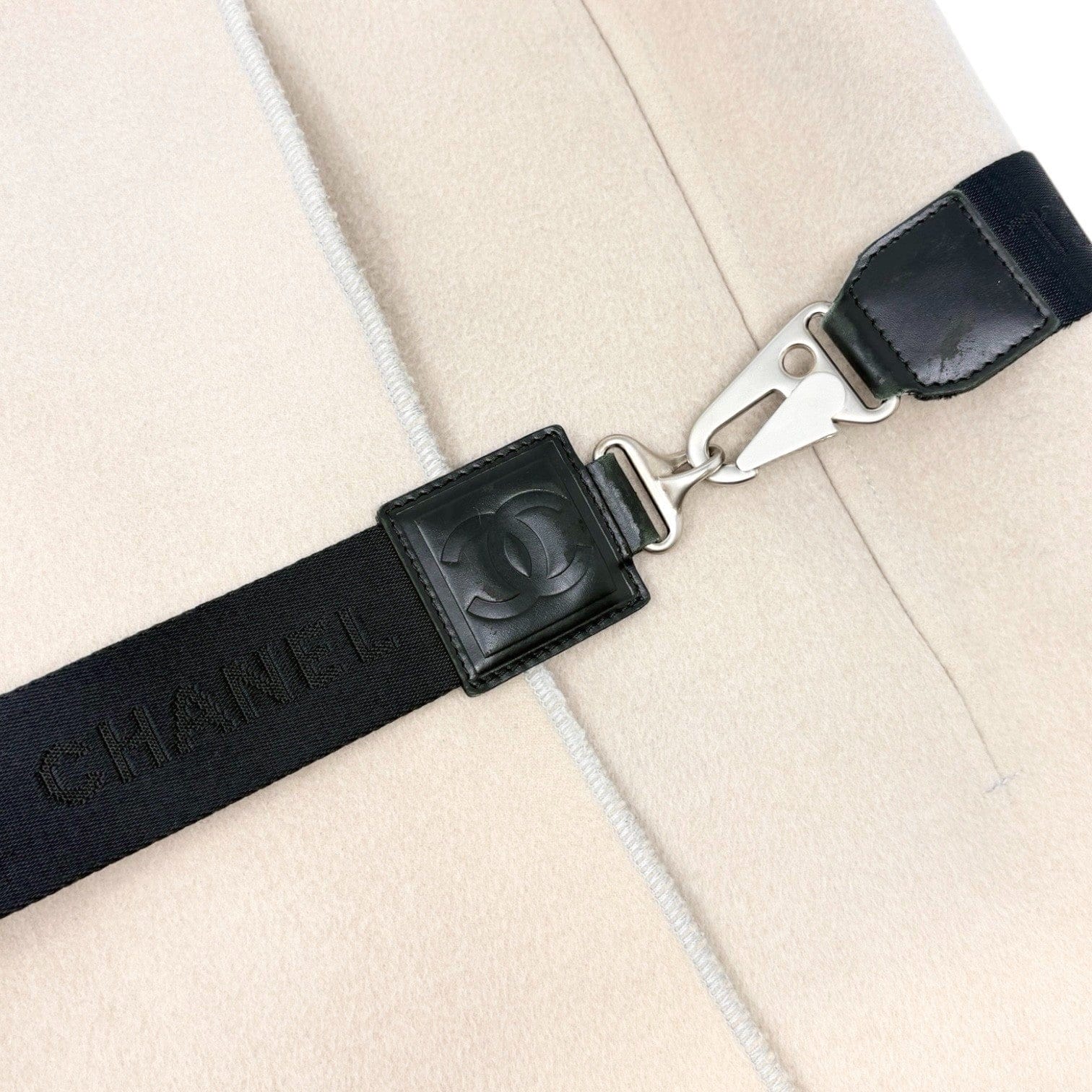 Luxury Promise CHANEL Sport Vintage CC Mark Logo Open Front Jacket Belt Beige Black Wool