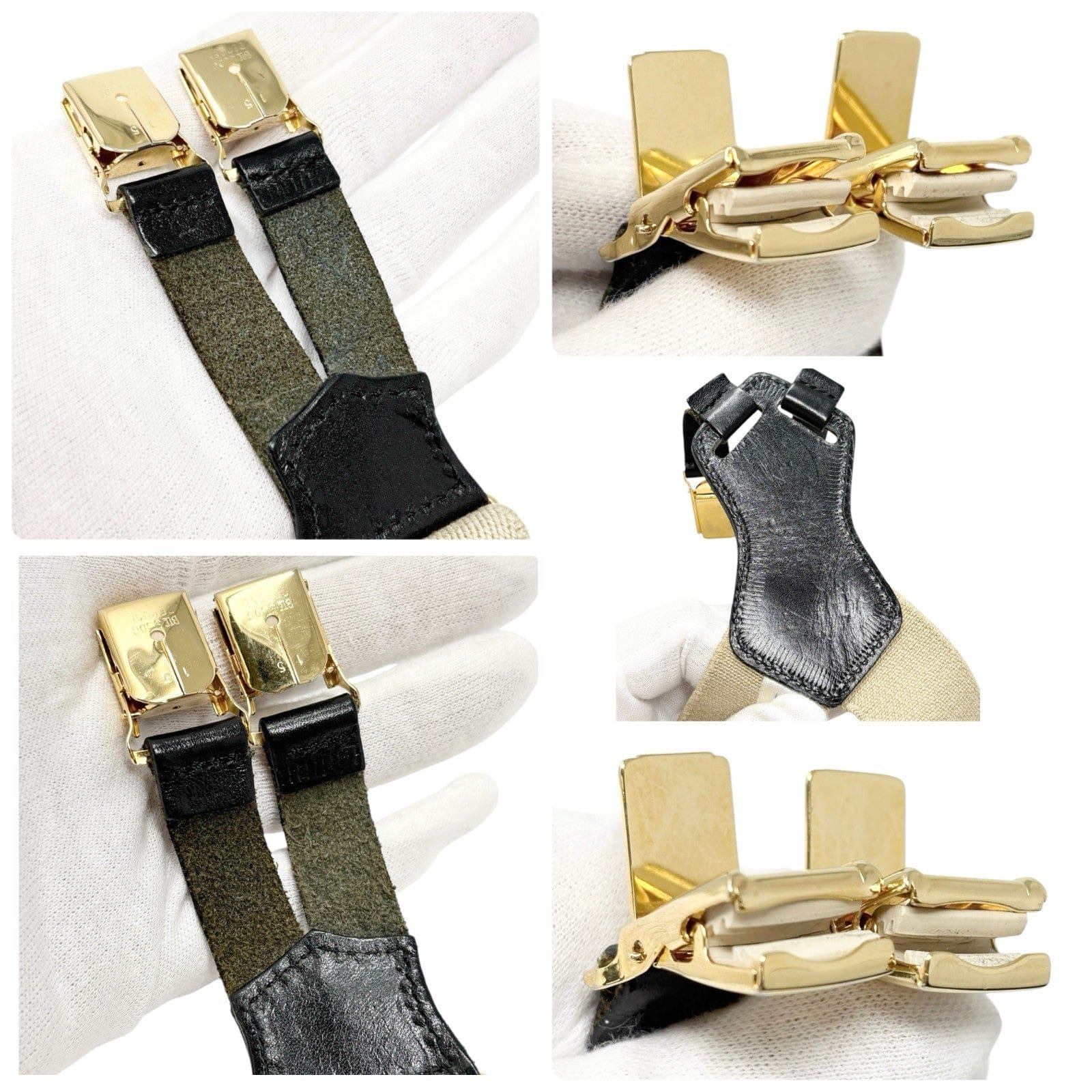 Luxury Promise CHANEL Vintage 1994 CC Logo Letter Suspender Belt Beige Black Cotton Leather