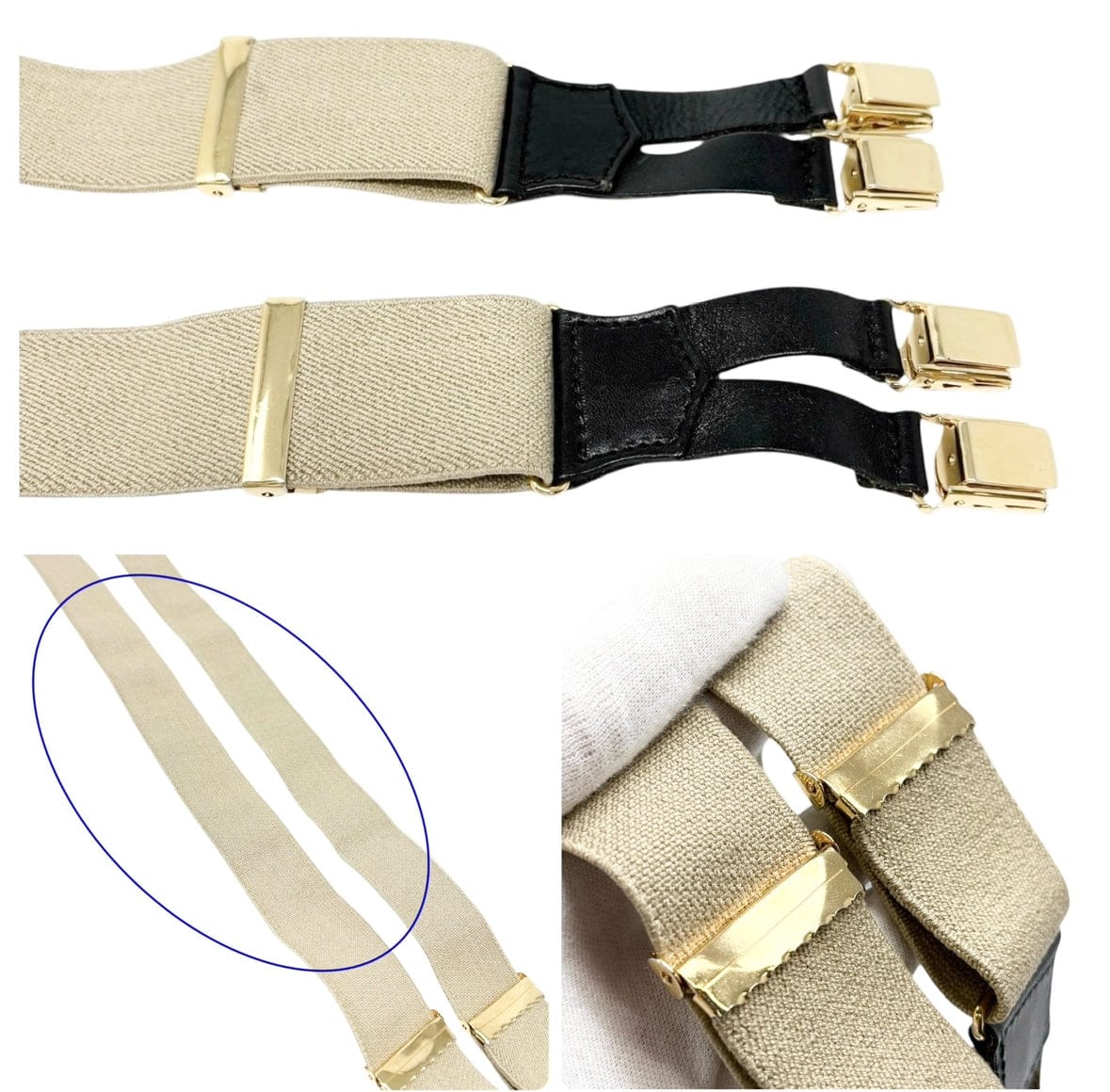 Luxury Promise CHANEL Vintage 1994 CC Logo Letter Suspender Belt Beige Black Cotton Leather