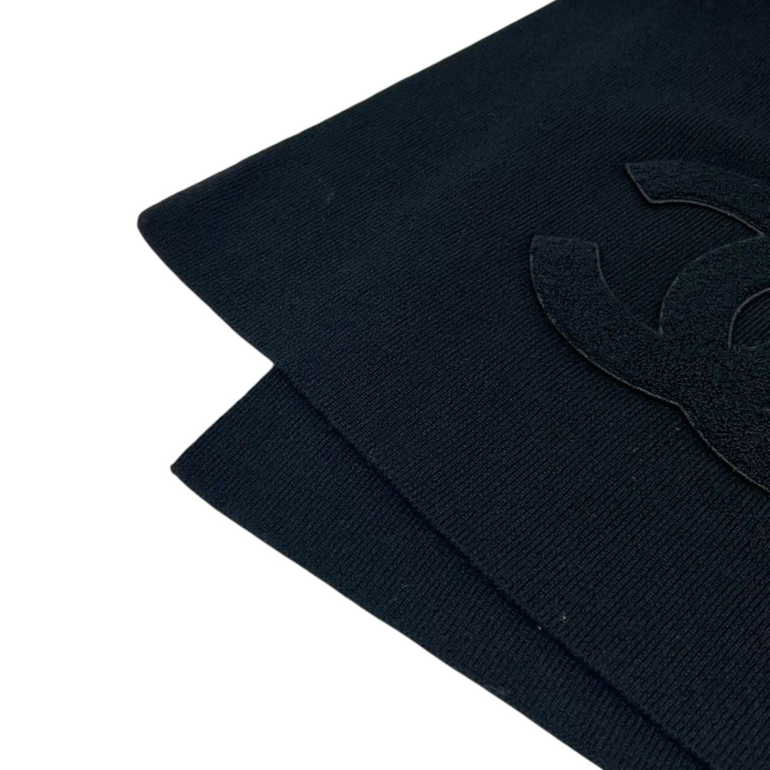 Luxury Promise CHANEL Vintage CC Big Logo Muffler Scarf Wrap Accessory Black Cashmere Patch
