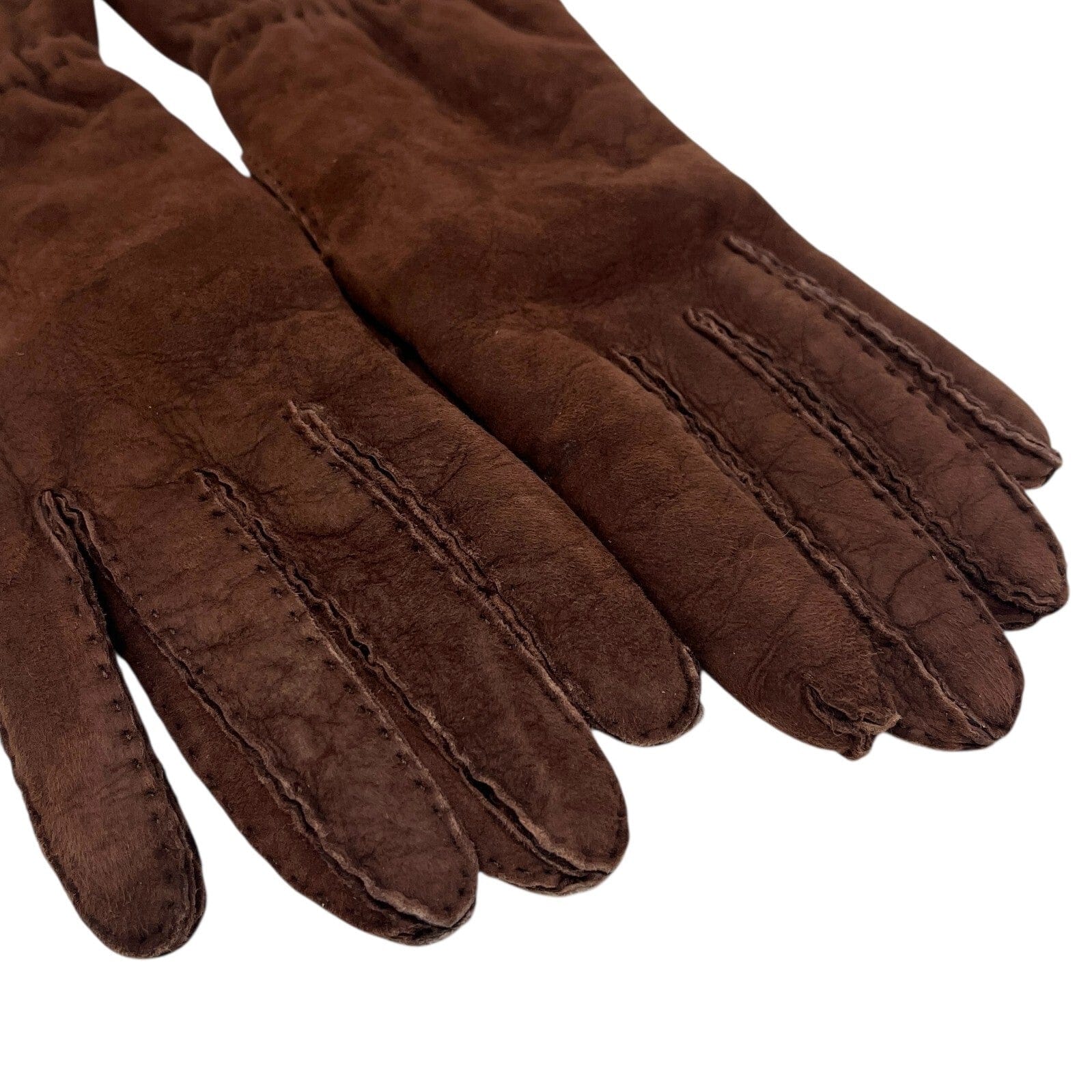 Luxury Promise CHANEL Vintage CC Logo Gloves #L Fashion Accessory Brown Gold Suede Leather